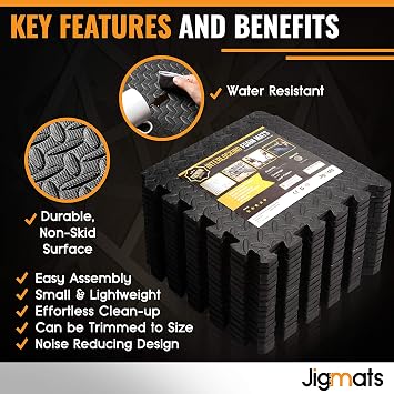 JIGAMTS Soft Foam Puzzle Exercise Mat Protective Foam Floor Mats for Stationary Home Gym Equipment at Home Gym Flooring Fitness Equipment 6x3ft EVA Foam Interlocking Tiles each Foam Mat is 30 x 30 cm