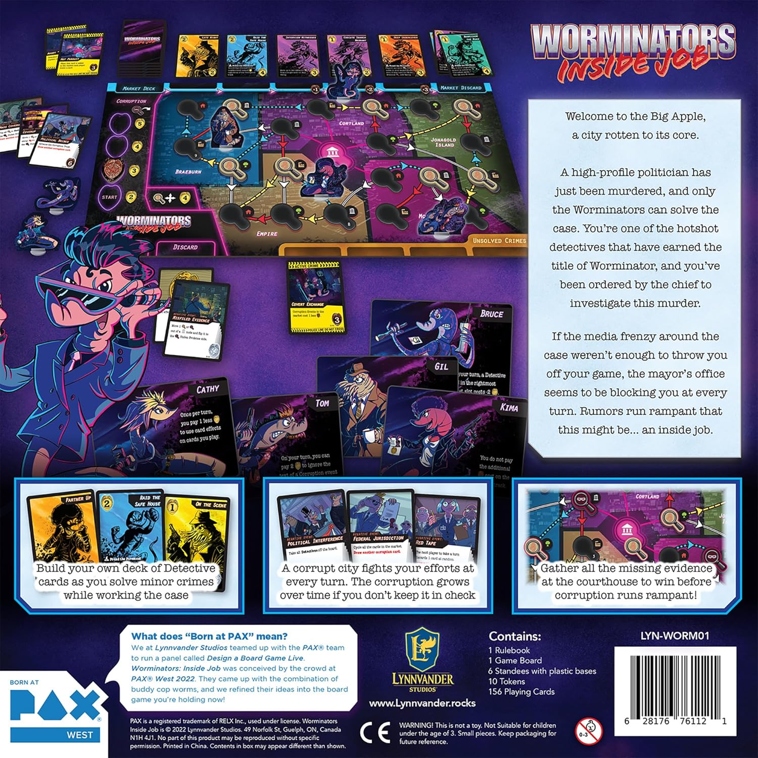 Worminators: Inside Job - Cooperative Board Game, Buddy Cop Worms Save a City Rotten to The Core, Ages 14+, 1-4 Players, 60 Min