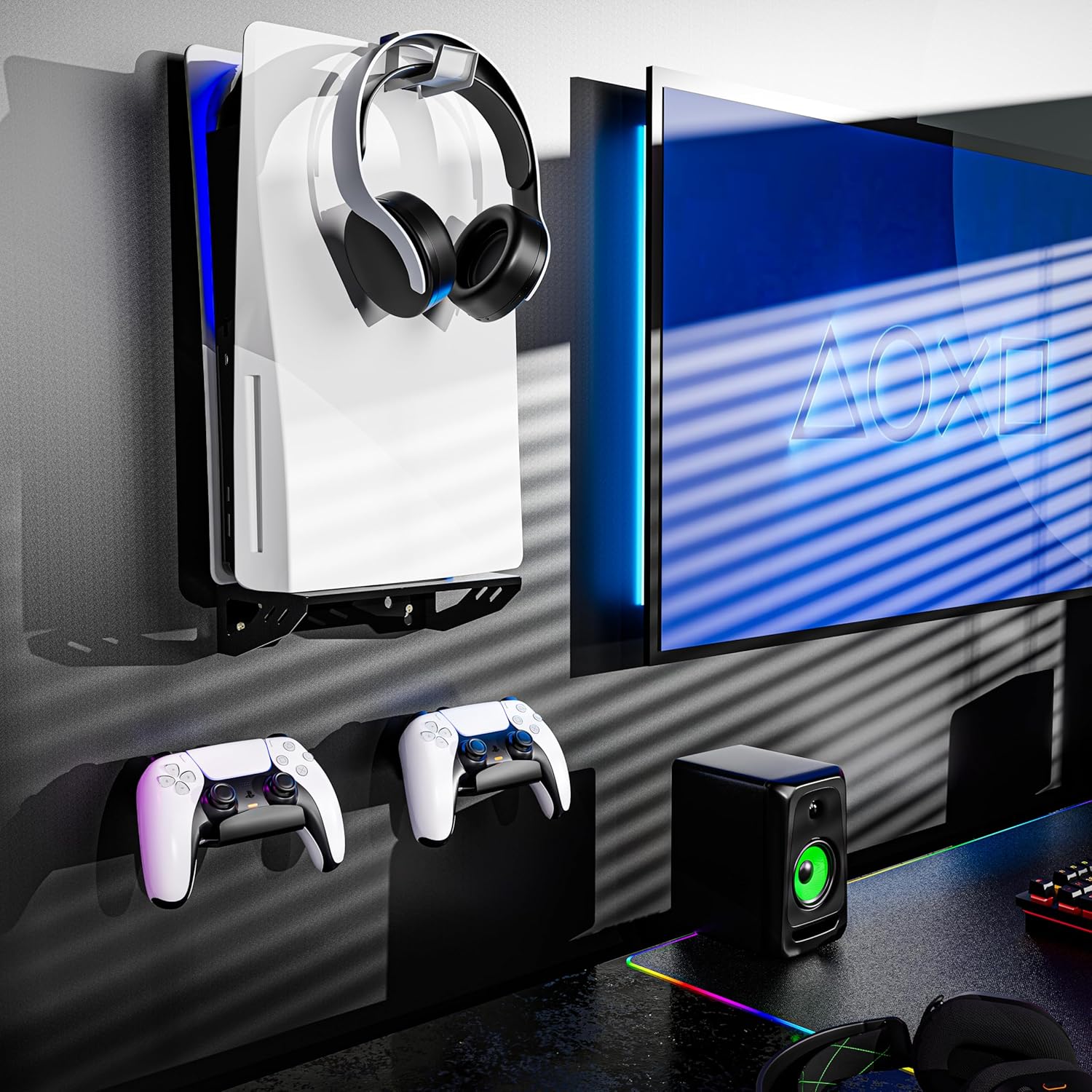ADZ PS5 Wall Mount Kit with Controller Holders Compatible with Slim, Disc and Digital Versions
