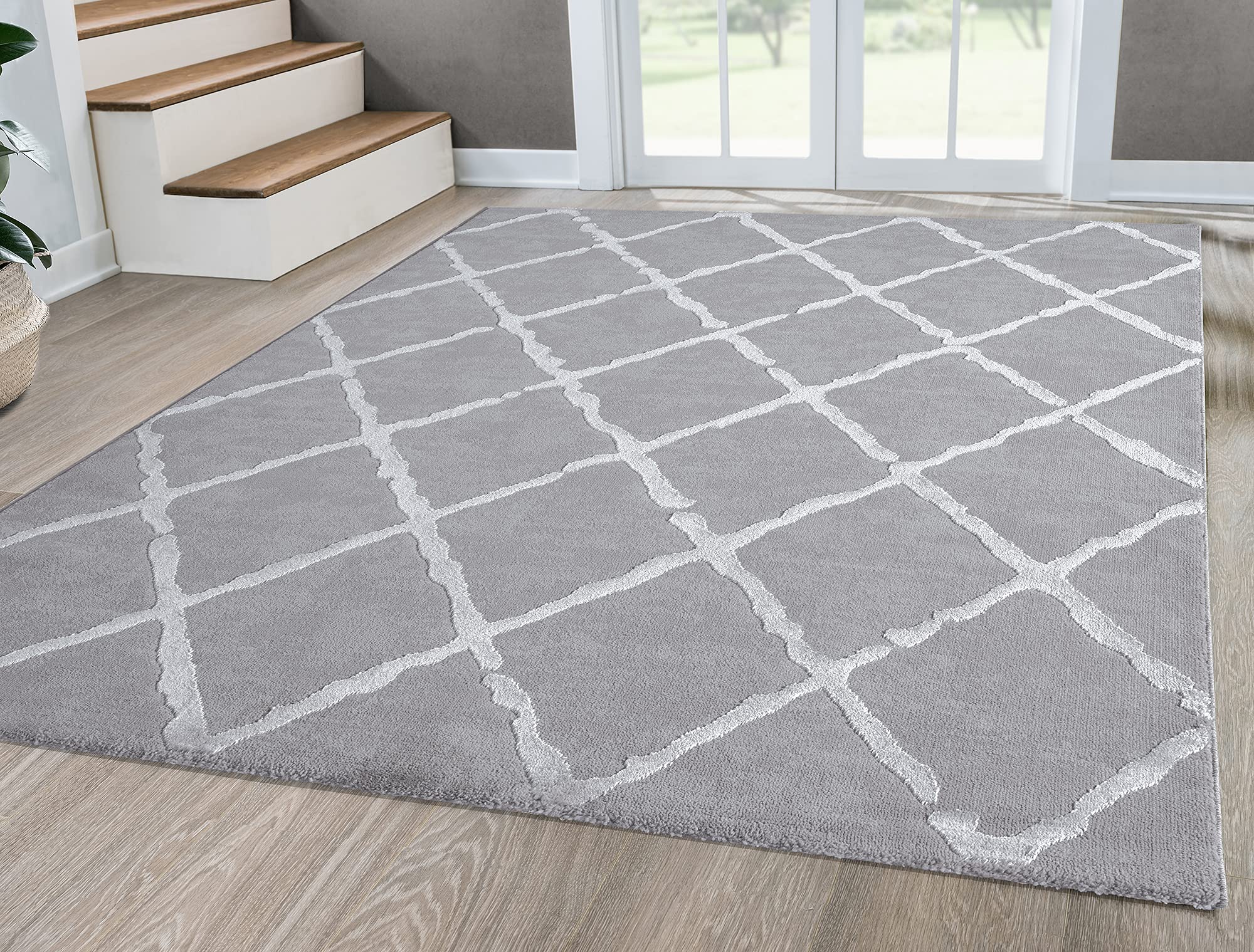 Mia's Teppiche Anna Living Room Rug, Short Pile, 080x300 cm, Lozenge Grey