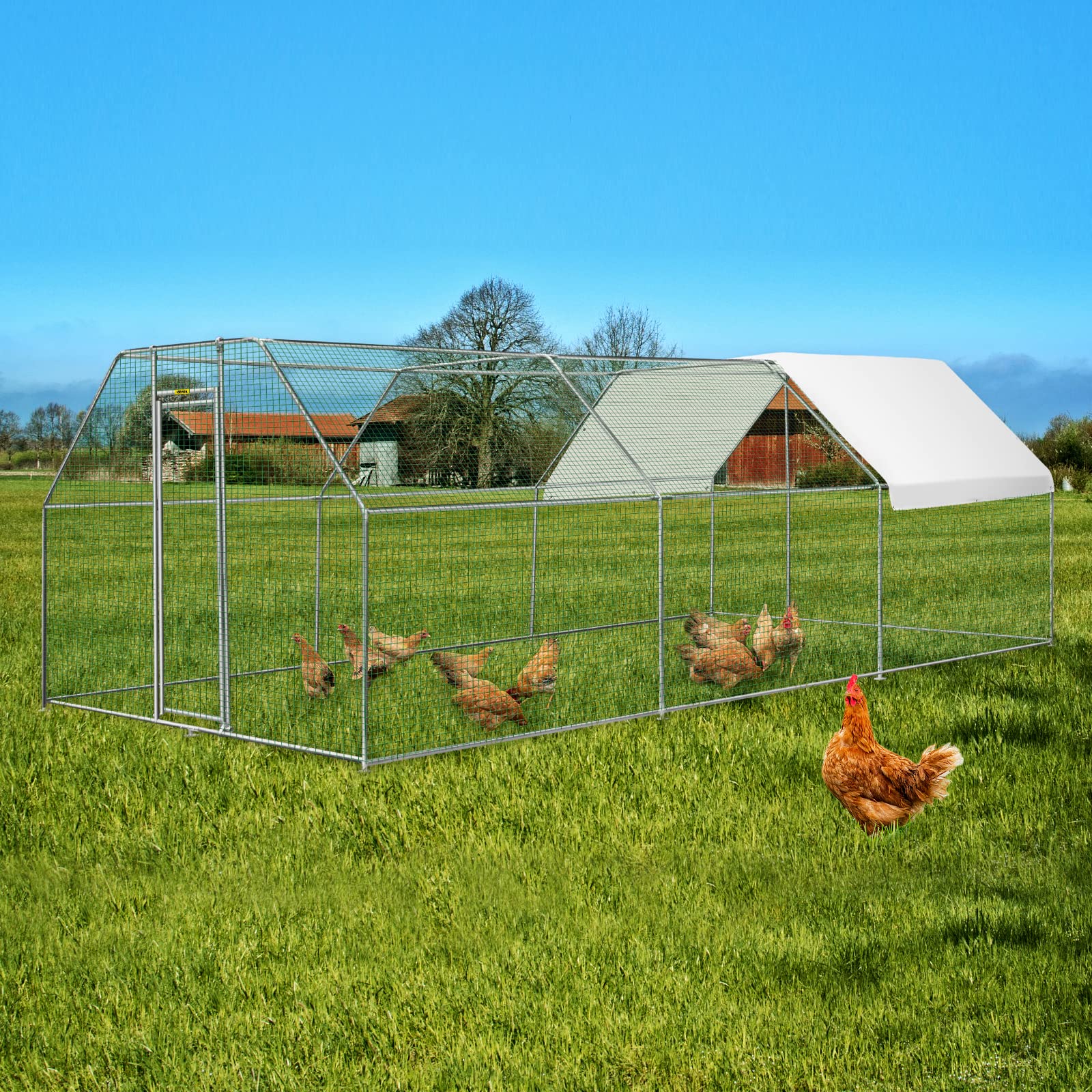 VEVOR Large Metal Chicken Coop, 19.3x9.8x6.5ft Zinc Galvanized Hen Run