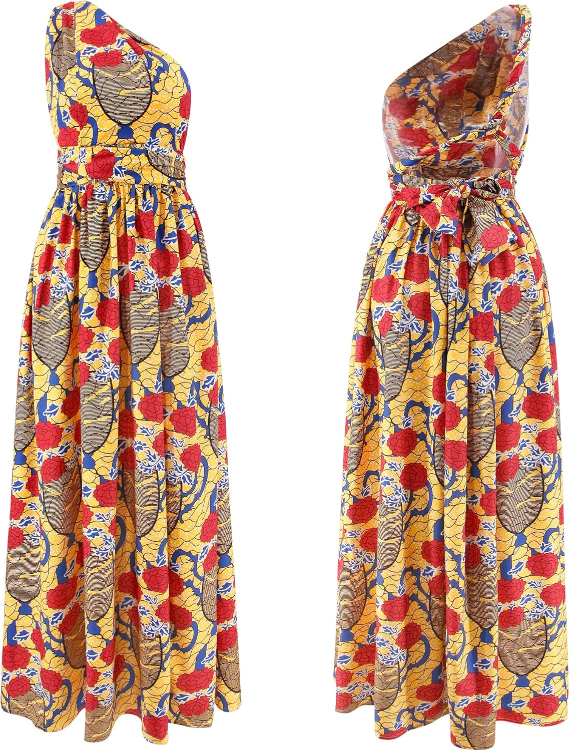 Vimoisa Women Sexy Boho African Long Maxi Dress V-Neck Multi-Way Pleated Floral Print Dresses - Image 7