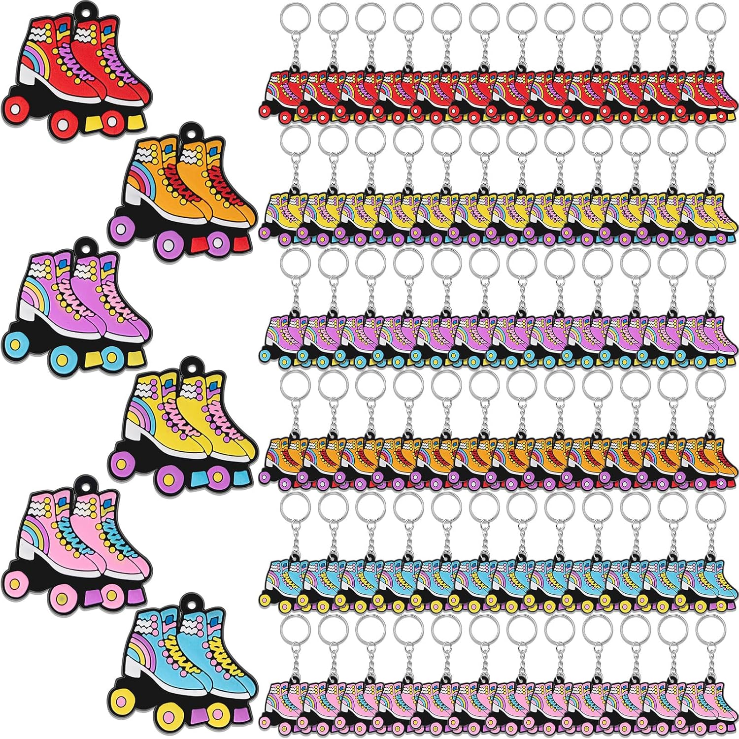 Ferreve 72 Pcs Roller Skate Keychain for Party Favors Roller Skating Supplies for 70s 80s 90s Hip Hop Disco Themed Birthday Party Decorations Gifts