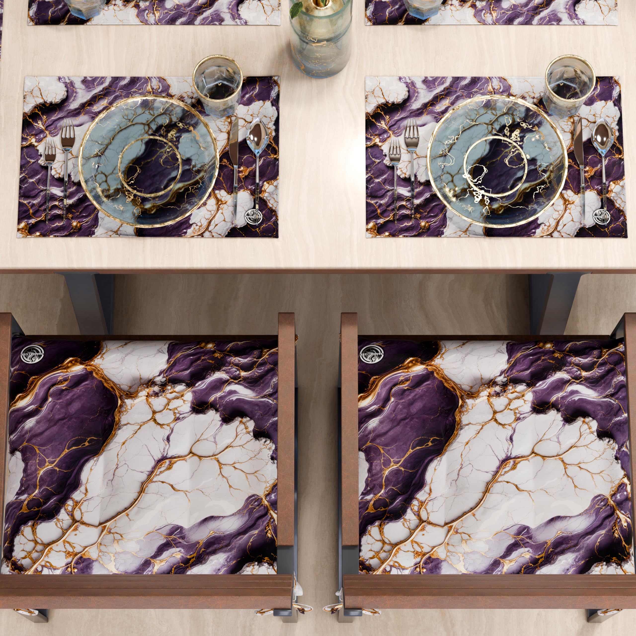 MARBLELIZED, Washable American Placemats, Purple Marble Effect Fabric Placemats, Set of 2 (30 x 45 cm), Elegant - Image 4