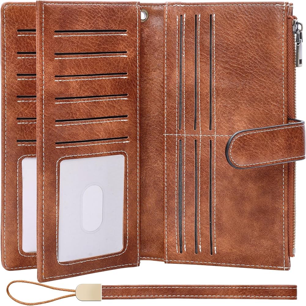 XINNSTAR Womens Wallet RFID Blocking Large Capacity Credit Card Holder Long Purses for Women with Wristlet Pocket ID Window