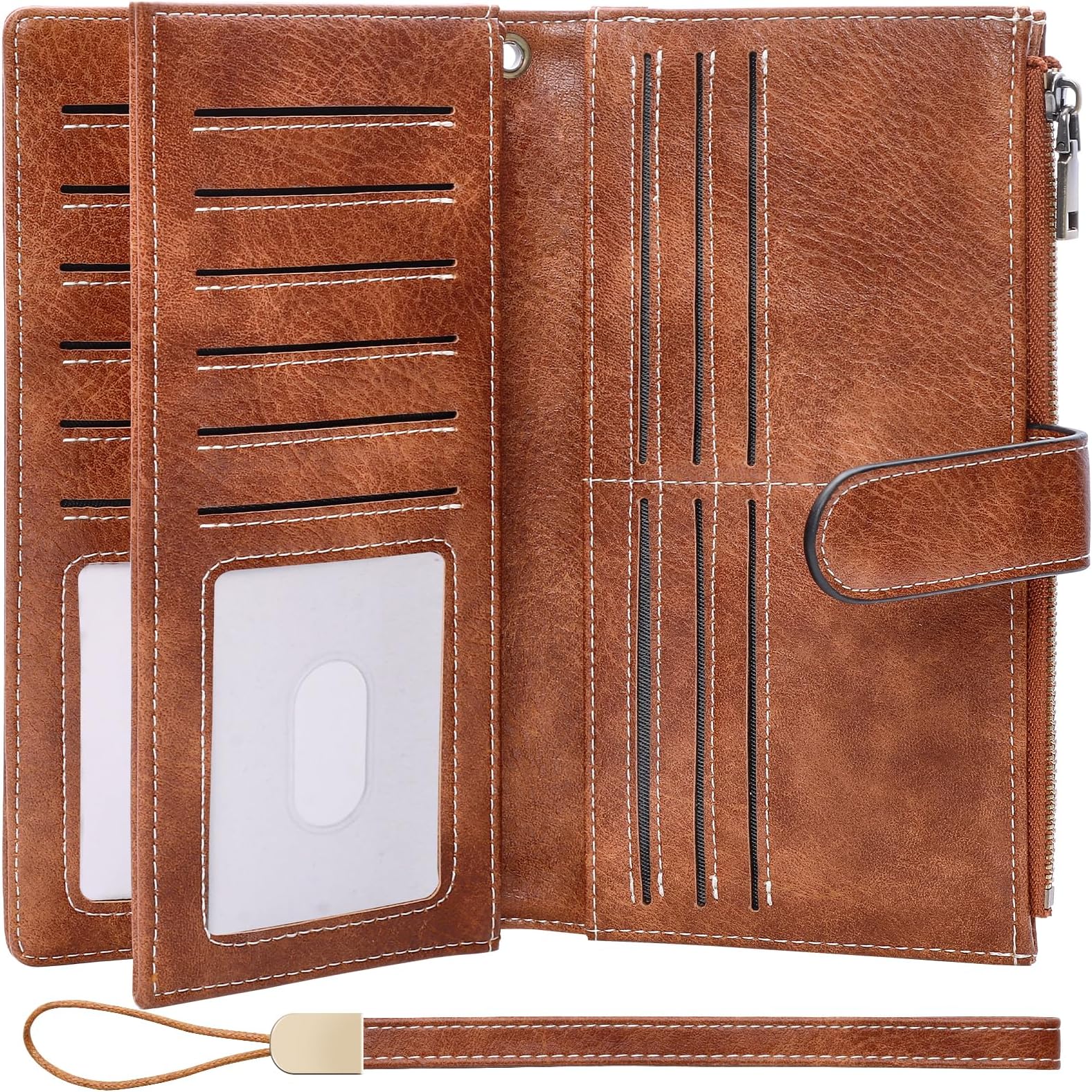 Womens Wallet RFID Blocking Large Capacity Credit Card Holder Long Purses for Women with Wristlet Pocket ID Window