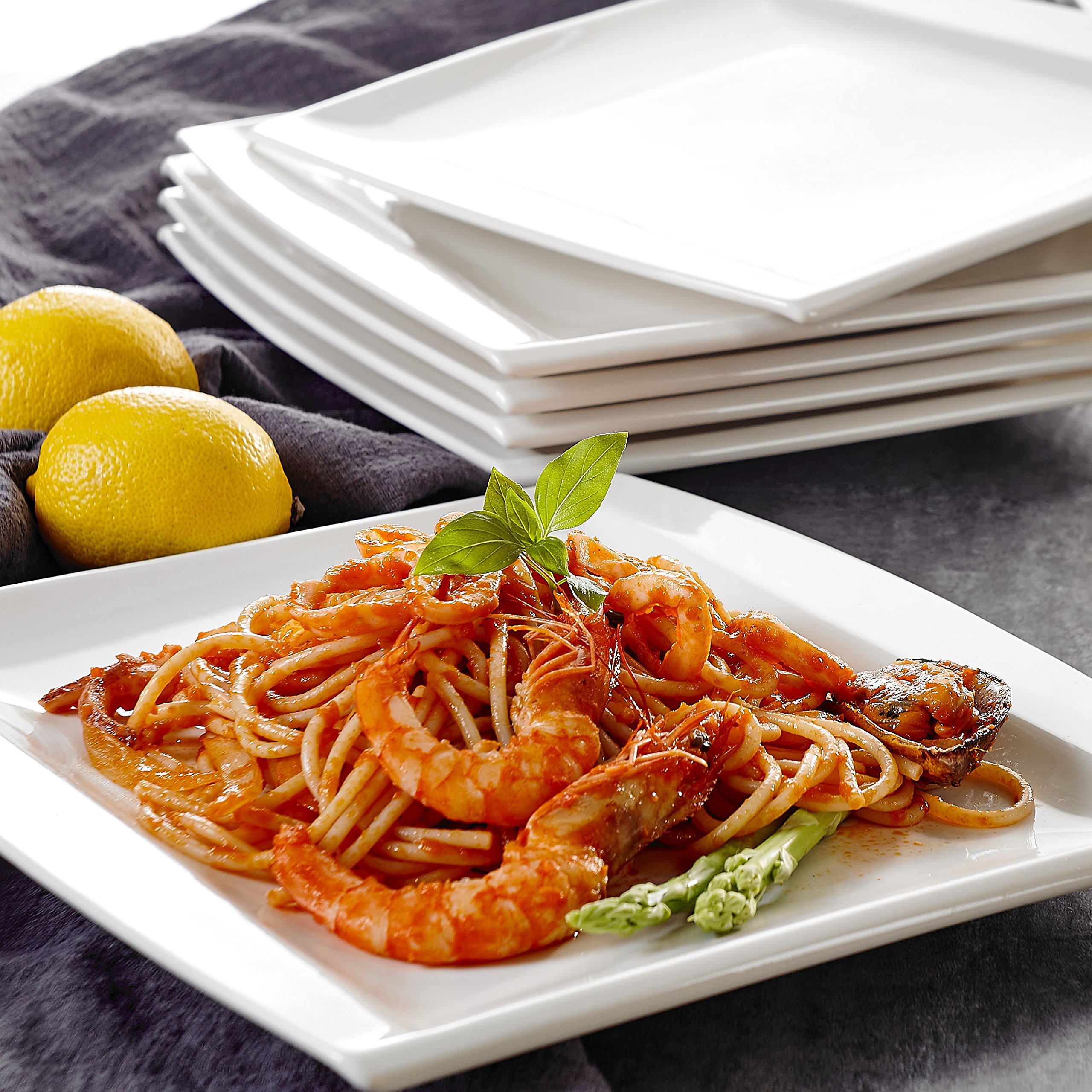 MALACASA Série Blance Lot de 6 assiettes plates en porcelaine de 26 cm Blanc crème Service d’assiettes pour 6 personnes
