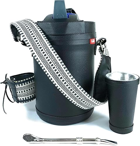 Miniatura 2 de Kit Yerba Mate Tereré Luk Termos, Artesanía Paraguaya Negro Básico con Faja | Set Tereré Termo + Bombilla + Vaso guampa