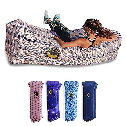 Rukket Sports Glow-Nana Inflatable Lounger, Blow Up Air Chair & Couch for Lounging, Camping, Beach, & Festival, Sofa Hammock for Adults & Kids, Portable Wind Furniture Loungers (Glow USA)