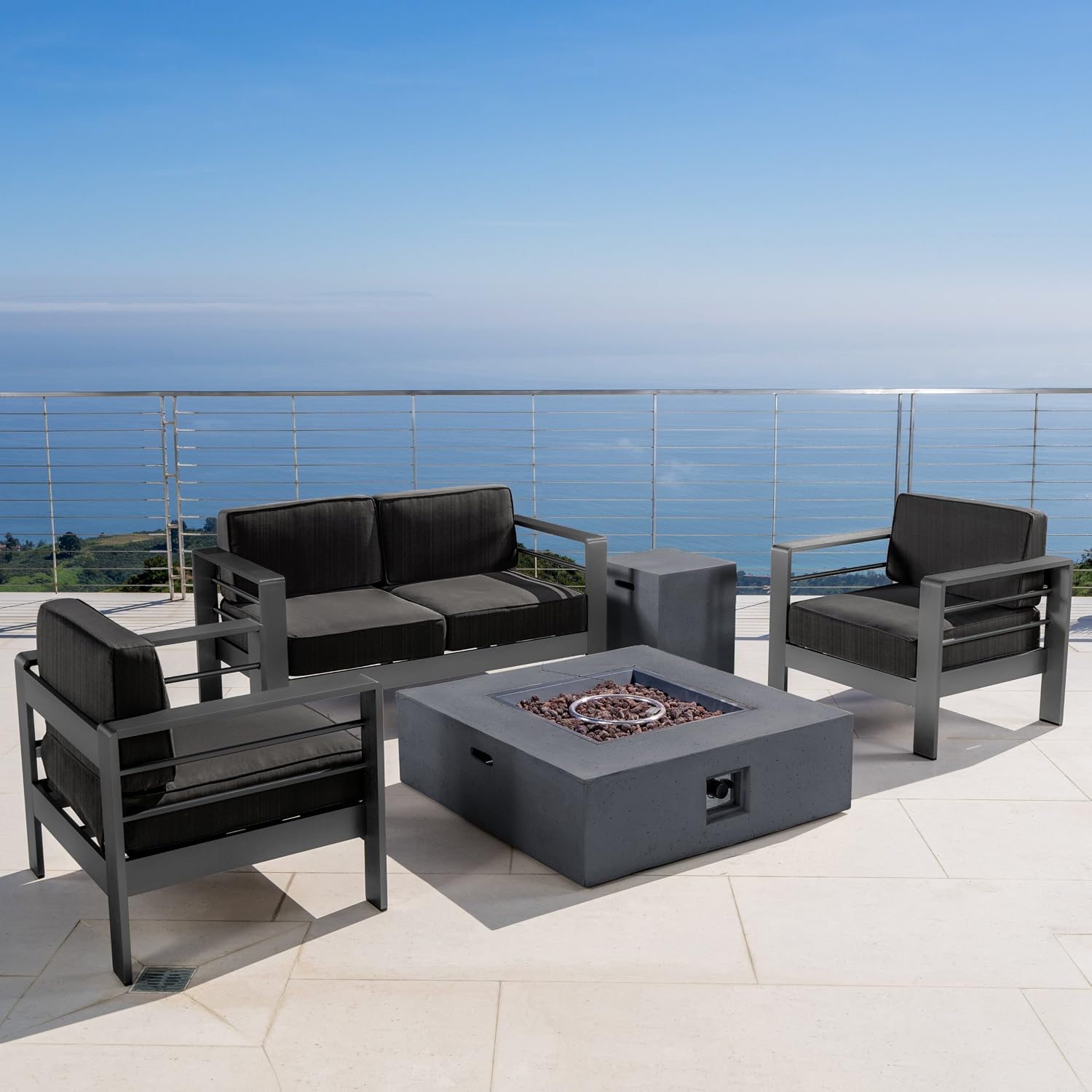 GDFStudio Noble House Cape Coral 5 Piece Outdoor Aluminum Conversation Set in Gray