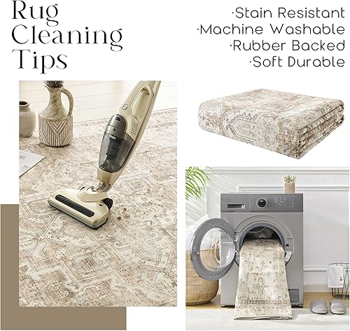 Miniatura 3 de BILEEHOME Alfombra bohemia de cocina estilo campestre de 3 x 10 pies, lavable, fácil de limpiar, resistente a las manchas, vintage, rústico, neutro,