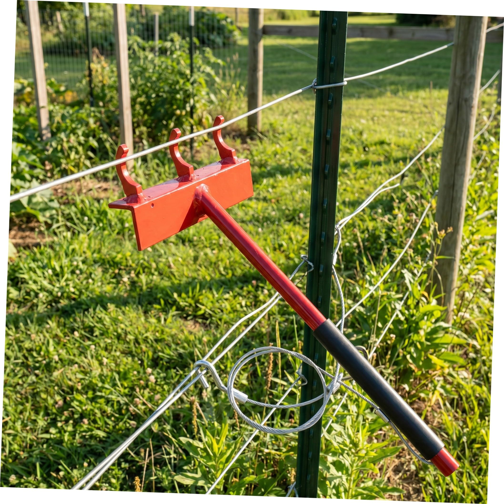Edelstahl Zaunspanner für Garten und Zaunrenovierung mit 28 Kabelhaken 300 Lbs Zugkapazität und Glatter Spannverstellung für Drahtzaun und Stacheldraht