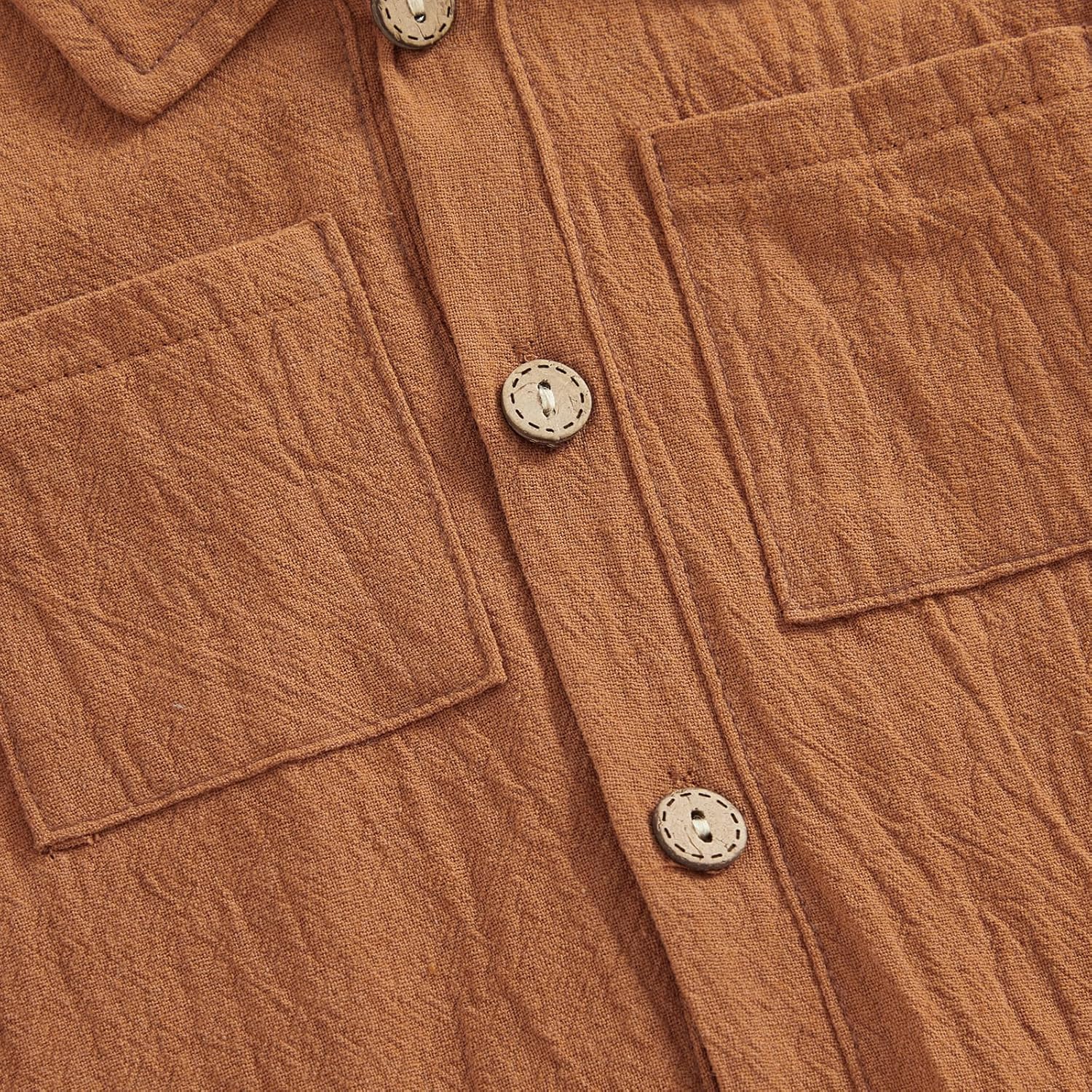 Honganda Newborn Baby Boy Summer Jumpsuit Short Sleeve Button Down Cotton Linen Shirt Romper Gentleman One Piece Outfit - Image 5