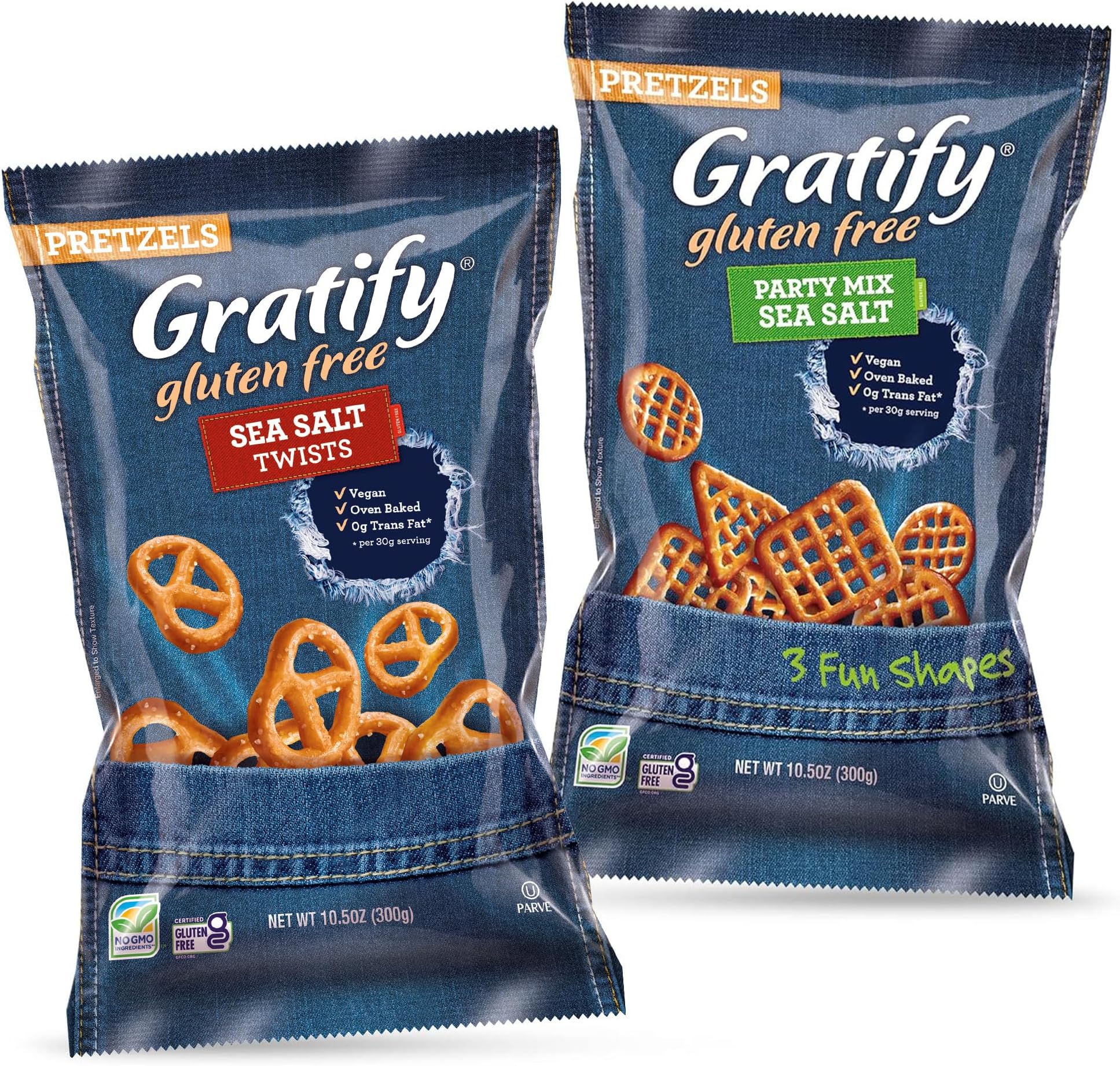 Gratify Pretzel Party Mix Sea Salt & Sea Salt Twists Bundle (2 pack) Vegan, Gluten Free Oven Baked