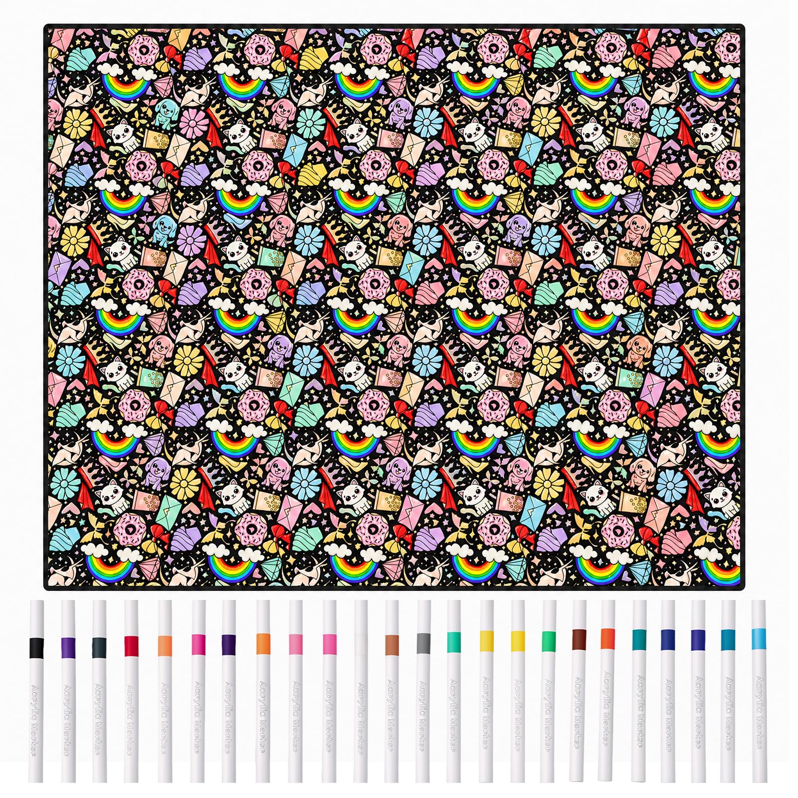 DIY Colouring Blanket with 24 Colour Markers,59x45 Inch Creative Art Custom Dyed Fabric Blanket,Color Your Own Blankets,Washable Fabric for Re-Coloring,Personalized Soft Drawing Throw Home Décor