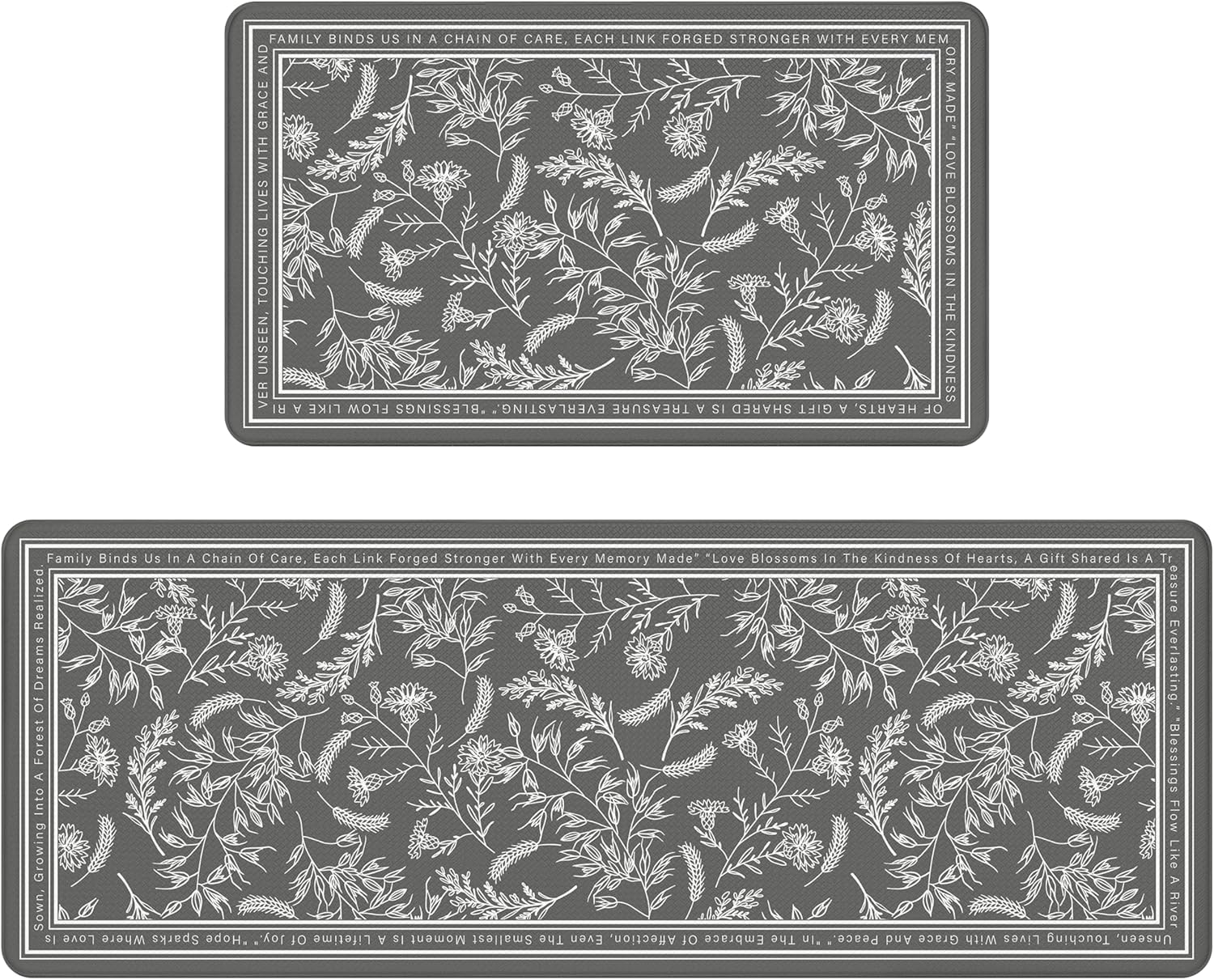 Grey Minimalist Line Art Herb Leaves Kitchen Rug Sets [2 PCs], Anti-Fatigue, Waterproof Non-Slip Kitchen Mats Heavy Duty Comfort Foam Rug for Kitchen, Floor, Laundry,17"x29"+17"x47"