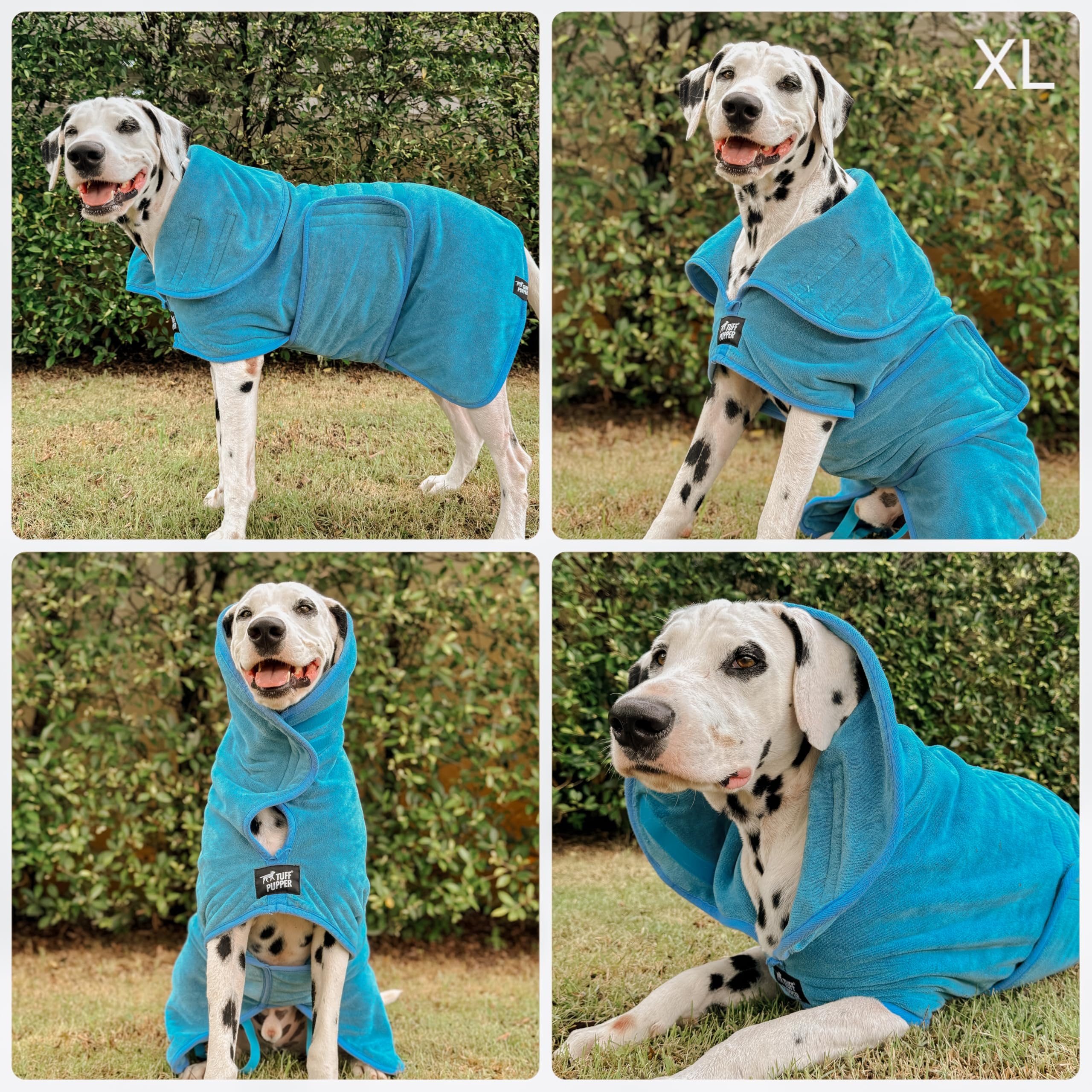 Tuff Pupper Bata de baño de secado rápido para perro, toalla de felpa de 800 g/m², bata de baño súper absorbente para mascotas/cachorros, capucha ajustable y correa para el vientre, súper suave,