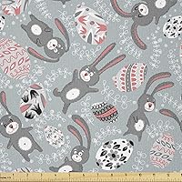 Vista 44 de Ambesonne The Yard, tela de jirafa estilo de dibujos animados que caminan entre árboles pequeños sobre fondo grunge, tema de sabana, tela de punto