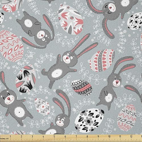 Miniatura 44 de Ambesonne The Yard, tela de jirafa estilo de dibujos animados que caminan entre árboles pequeños sobre fondo grunge, tema de sabana, tela de punto