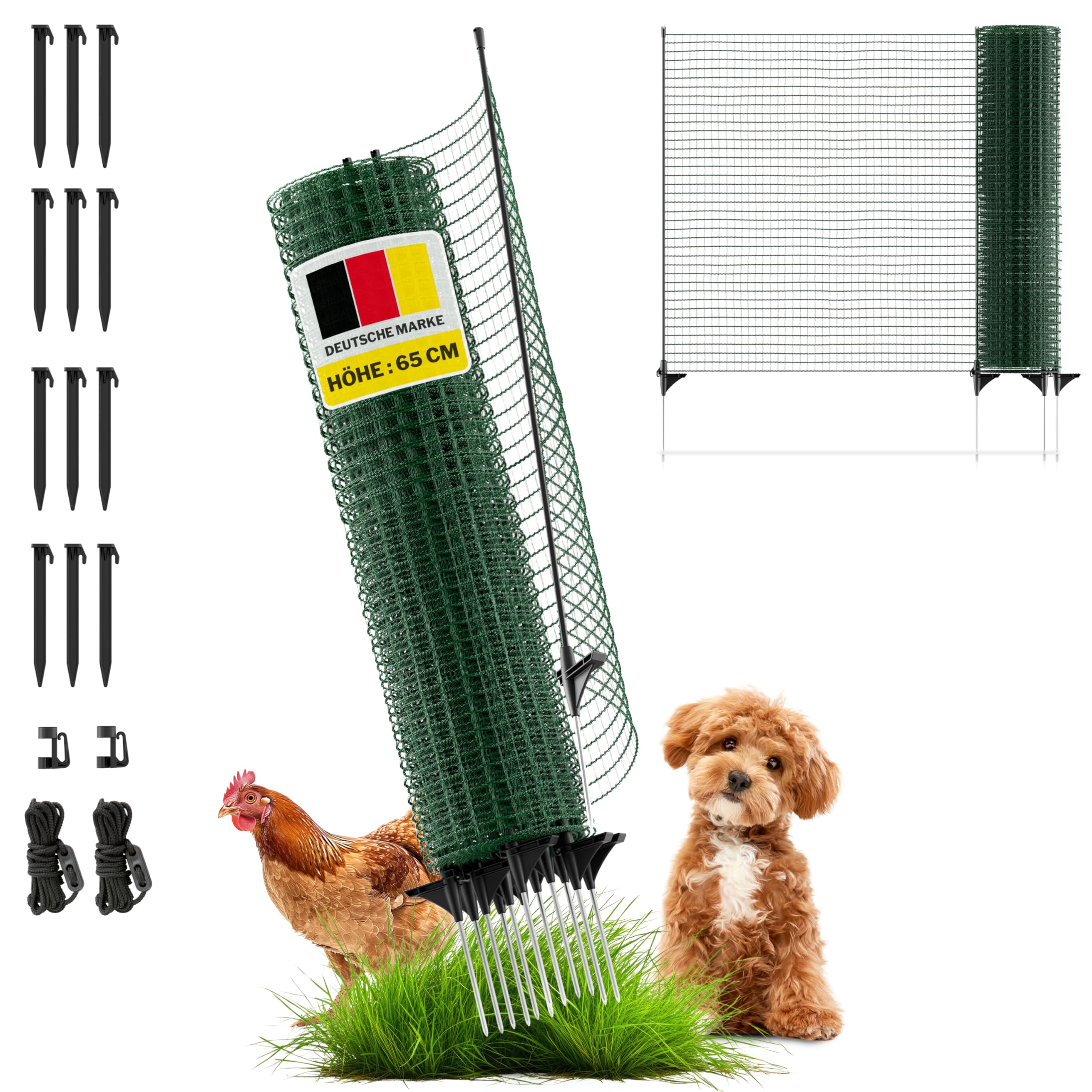 horizont Begrenzungszaun FIX, mobiler Zaun 65 cm hoch, 15m lang, engmaschig, 9 Pfähle