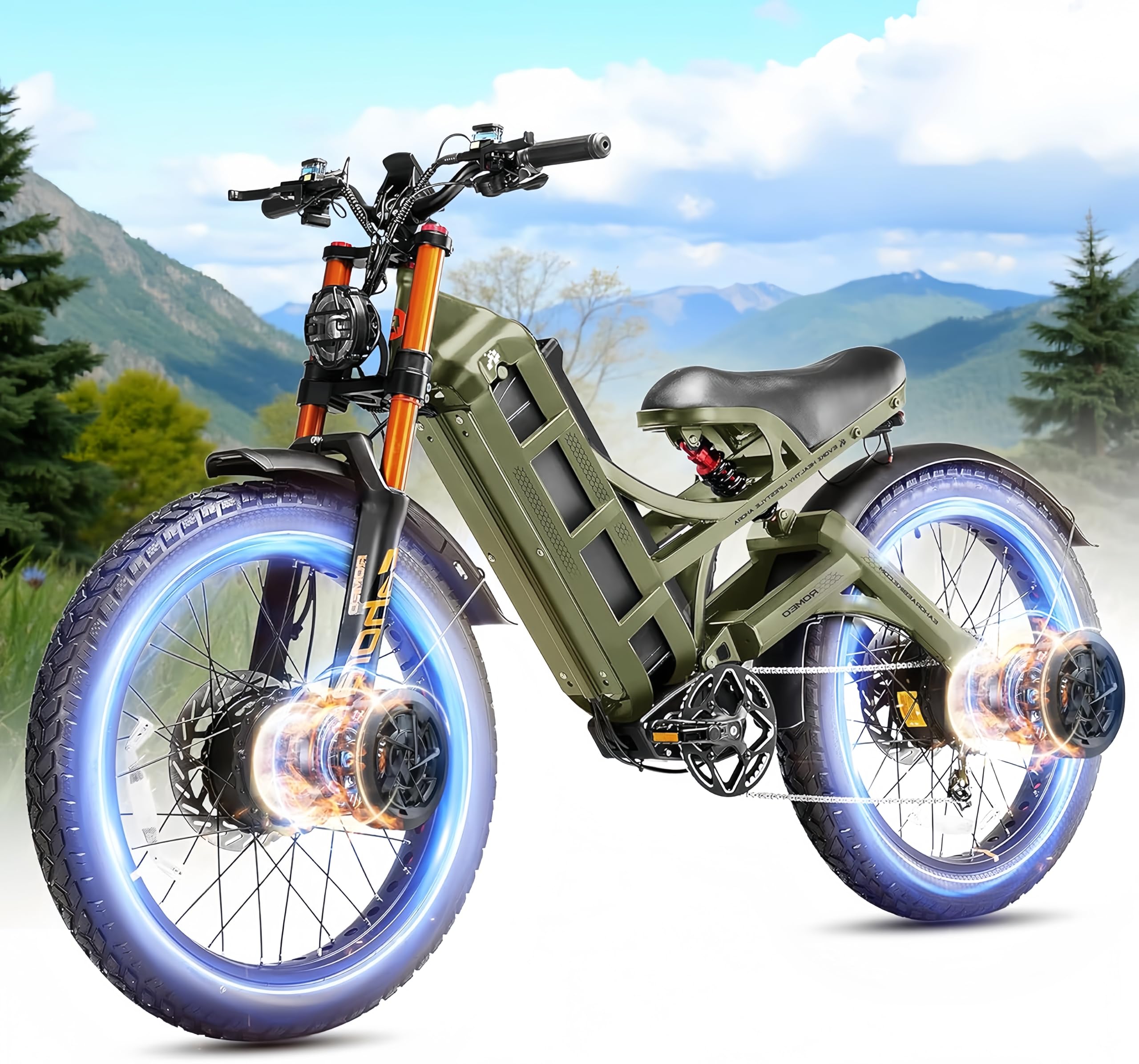 eAhora Romeo Pro 2 ebike-[2026 Latest] 46 MPH 4000W Dual Motor Ebike,52v 70Ah 200 Miles Long Range Electric Bike for Adults，26" Fat Tire Full Suspension Mountain Bike,Off-Road Fastest Electric Bike