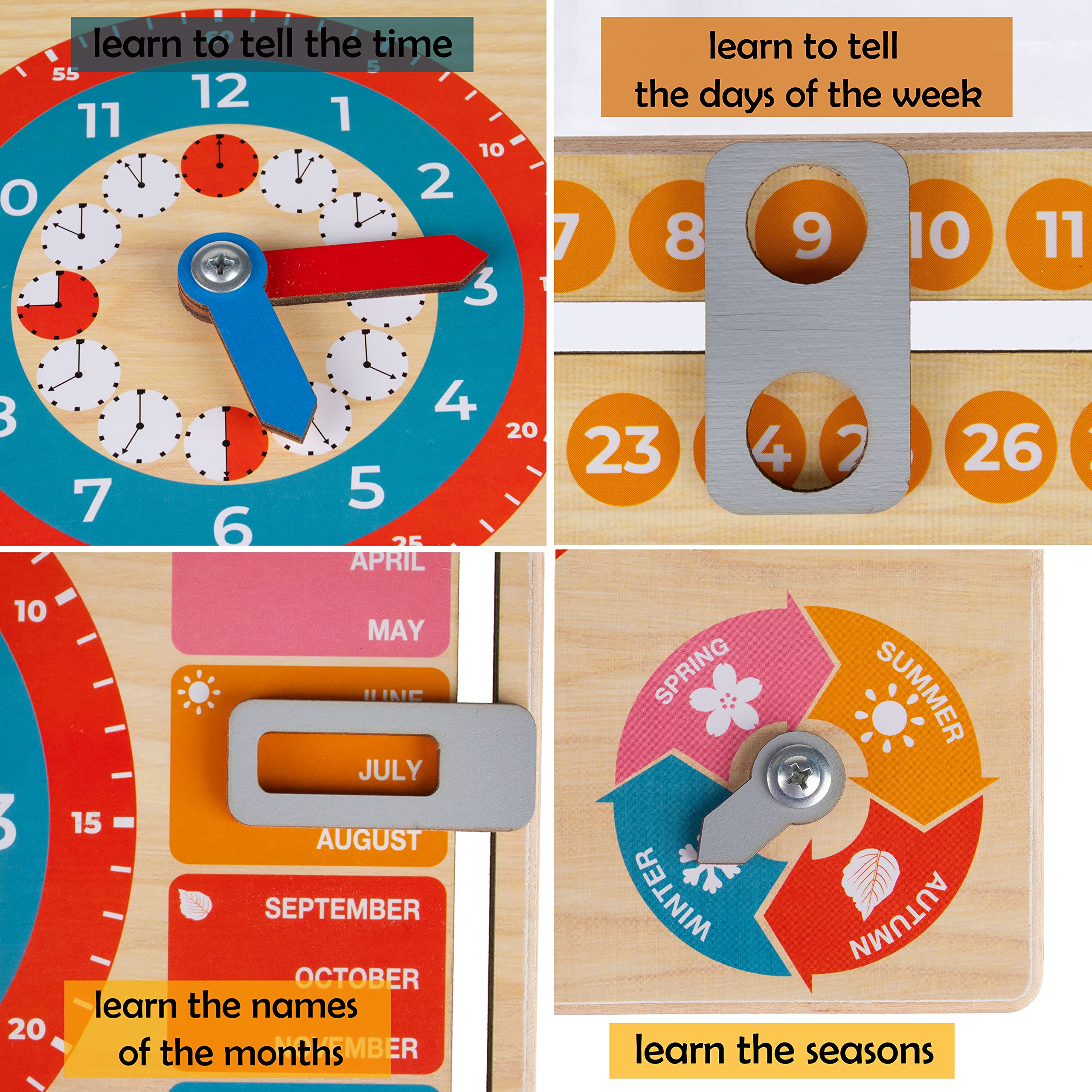Jeux Educatif en Anglais Calendrier en Bois Montessori pour Enfants