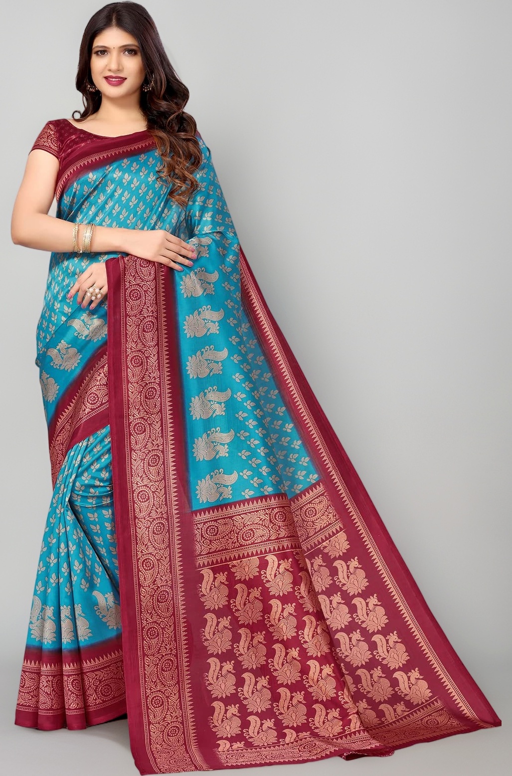 SIRIL Women's Printed Silk Saree with Blouse