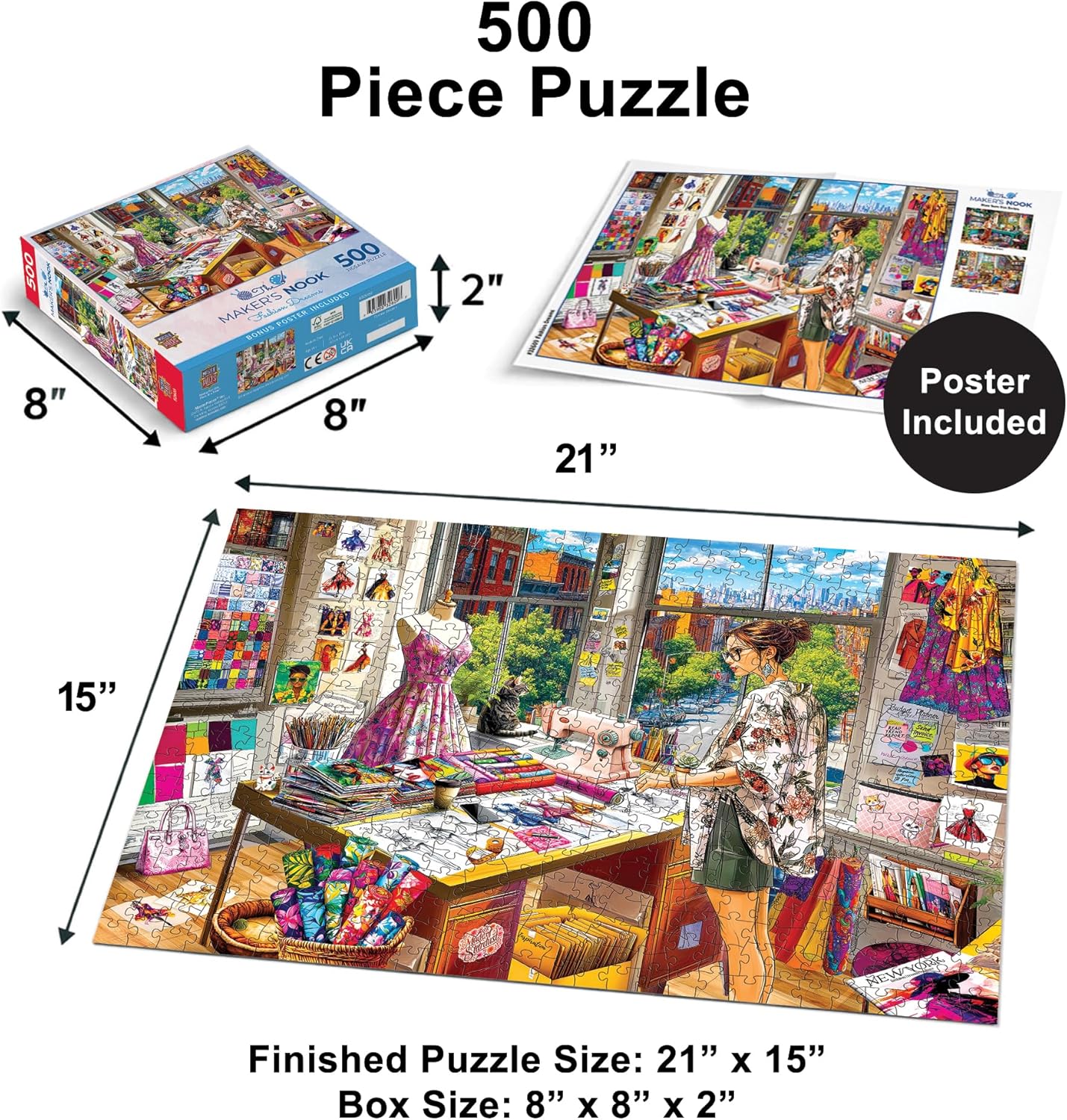 MasterPieces 500 Piece Jigsaw Puzzle for Adults, Family, Or Youth - Maker's Nook - Fashion Dreams - 21"x15"