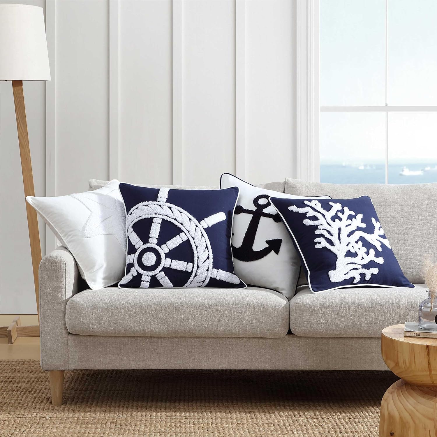 Nautica - Decorative Pillow, Cotton Canvas Coastal Throw Pillow with Textured Embroidered Anchor Design, Pillow for Couch or Bed, 20" x 20", Coral Blue