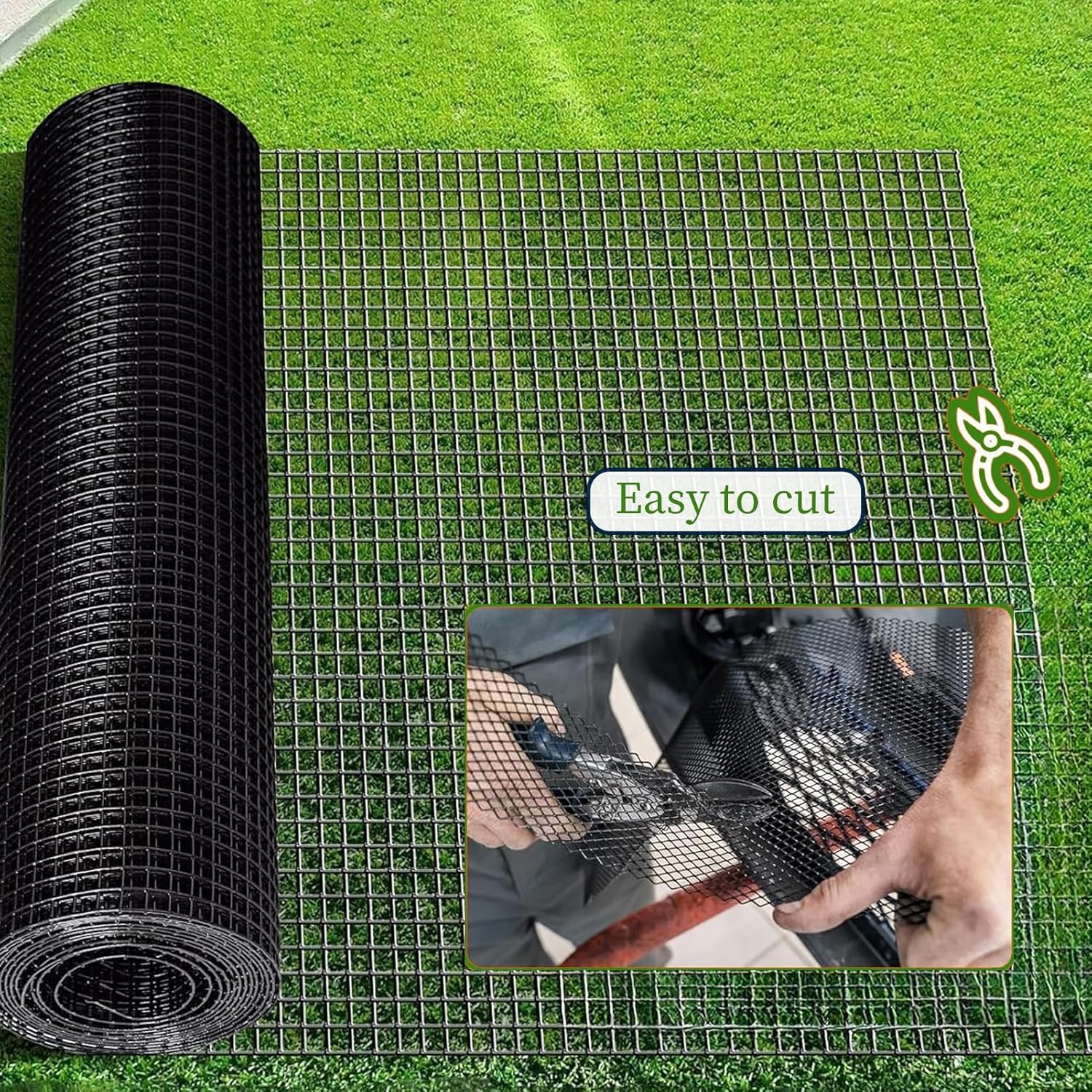 JKGHK Hardware Cloth, Black Square Wire Mesh, Poultry Coated Welded Fence Mesh, Garden Home Welded Mesh Fence, Chicken Coop Fence Mesh Roll Easy to Cut(1.2mx30m(47inx98ft))