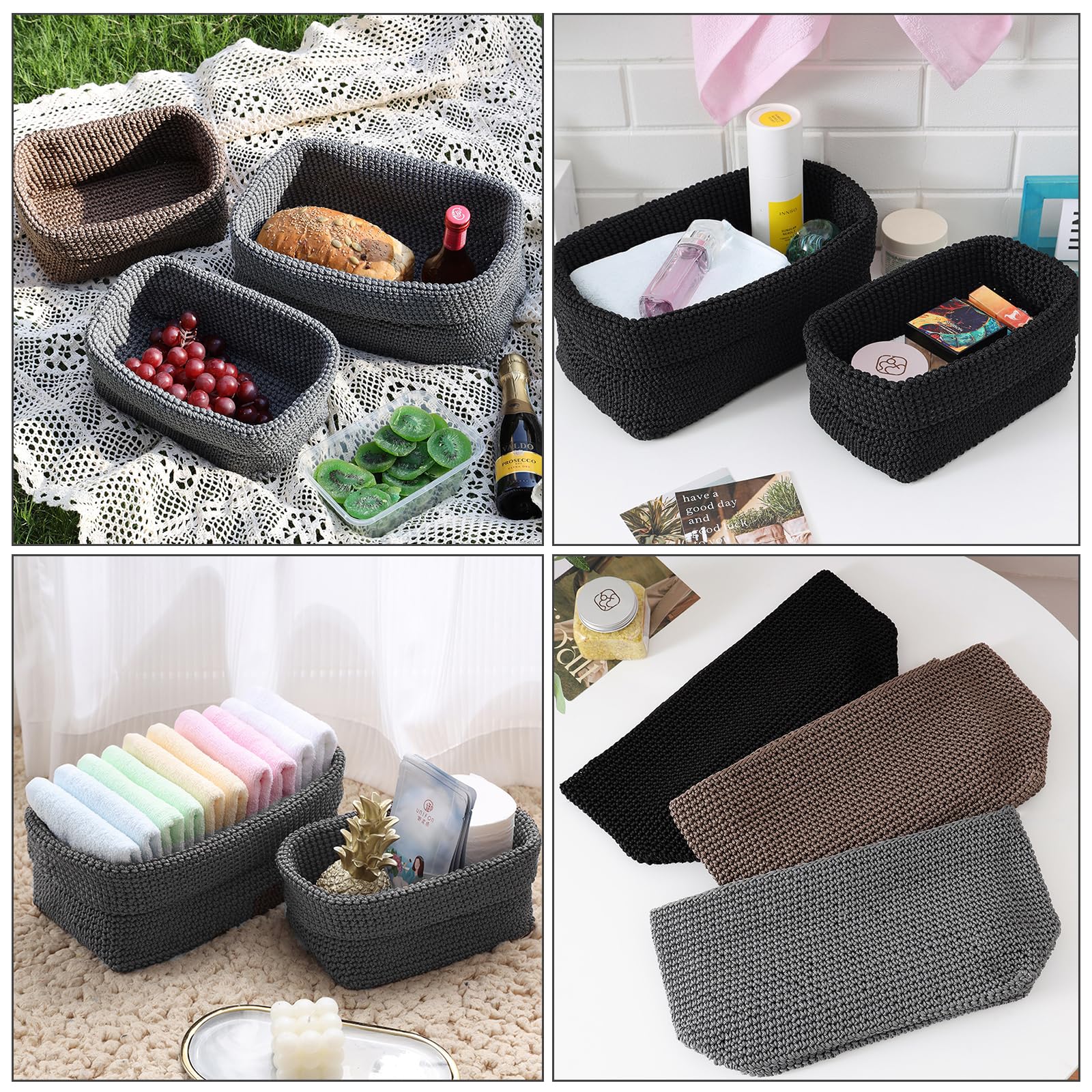 2 Pcs Cestini Portaoggetti, Cesto Portaoggetti Intrecciati a Mano, Piccolo Ceste Porta Oggetti per Camera da Letto, Bagno, Cucina, Studio, Ufficio (Grigio)