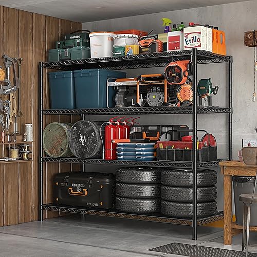 Miniatura 7 de REIBII Estantes de almacenamiento de 55.5 pulgadas de ancho, 2500 libras, estante de alambre con ruedas de 75.6 pulgadas de alto, estantería