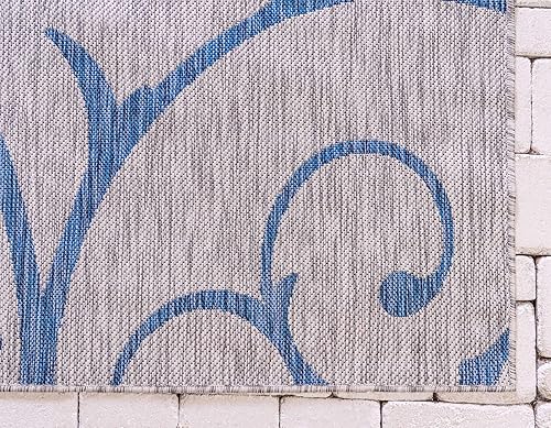 Miniatura 8 de Unique Loom Outdoor Botanical Collection - Alfombra rizada, 7 pies 1 pulgada x 10 pies, rectangular, grisazul marino