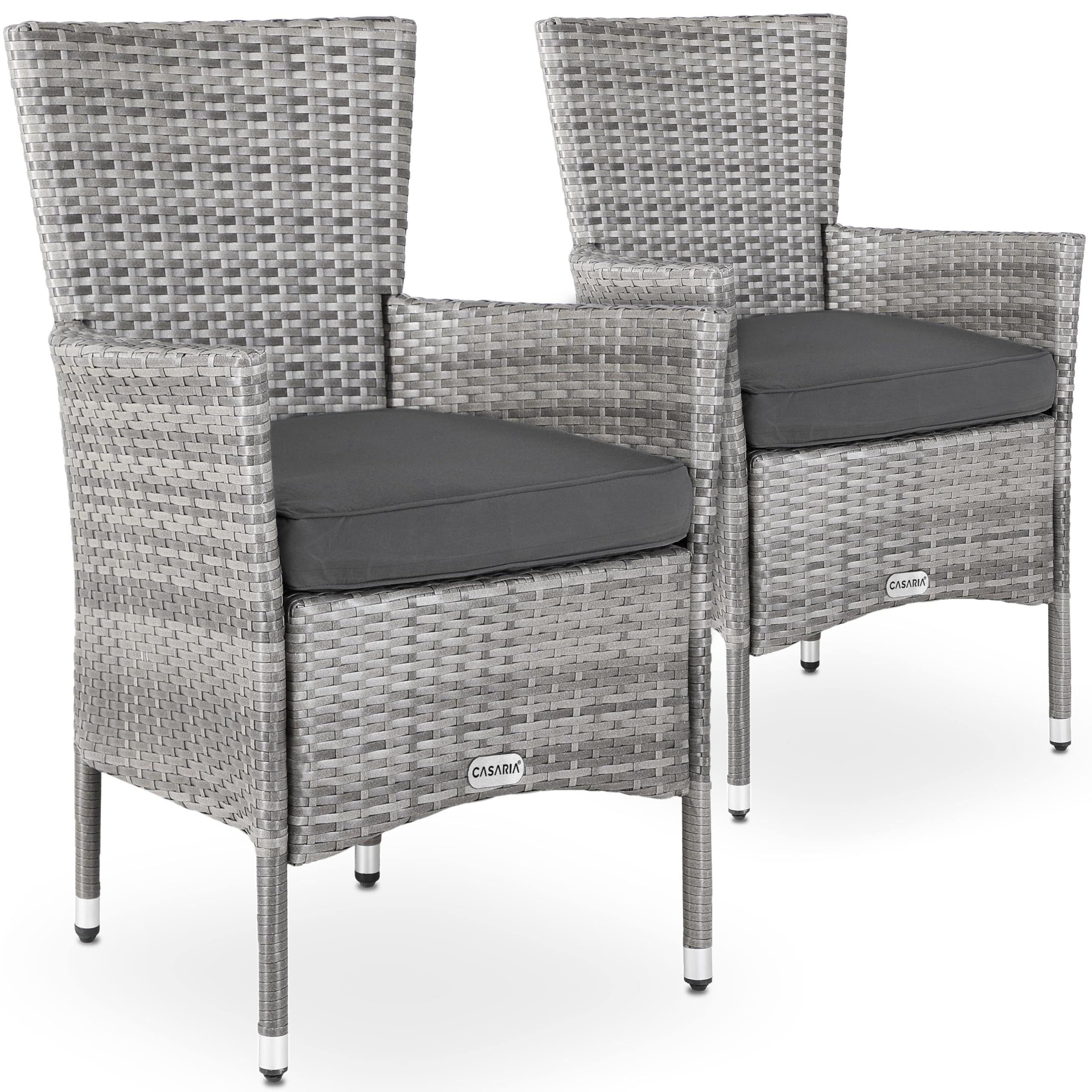 CASARIA® Set of 2 Polyrattan Garden Chairs | Stackable | Weatherproof | High Back Armchairs with 7cm Padded Seat Cushions | 160kg Load Capacity | Outdoor Garden Patio Balcony Furniture | Grey — image 1