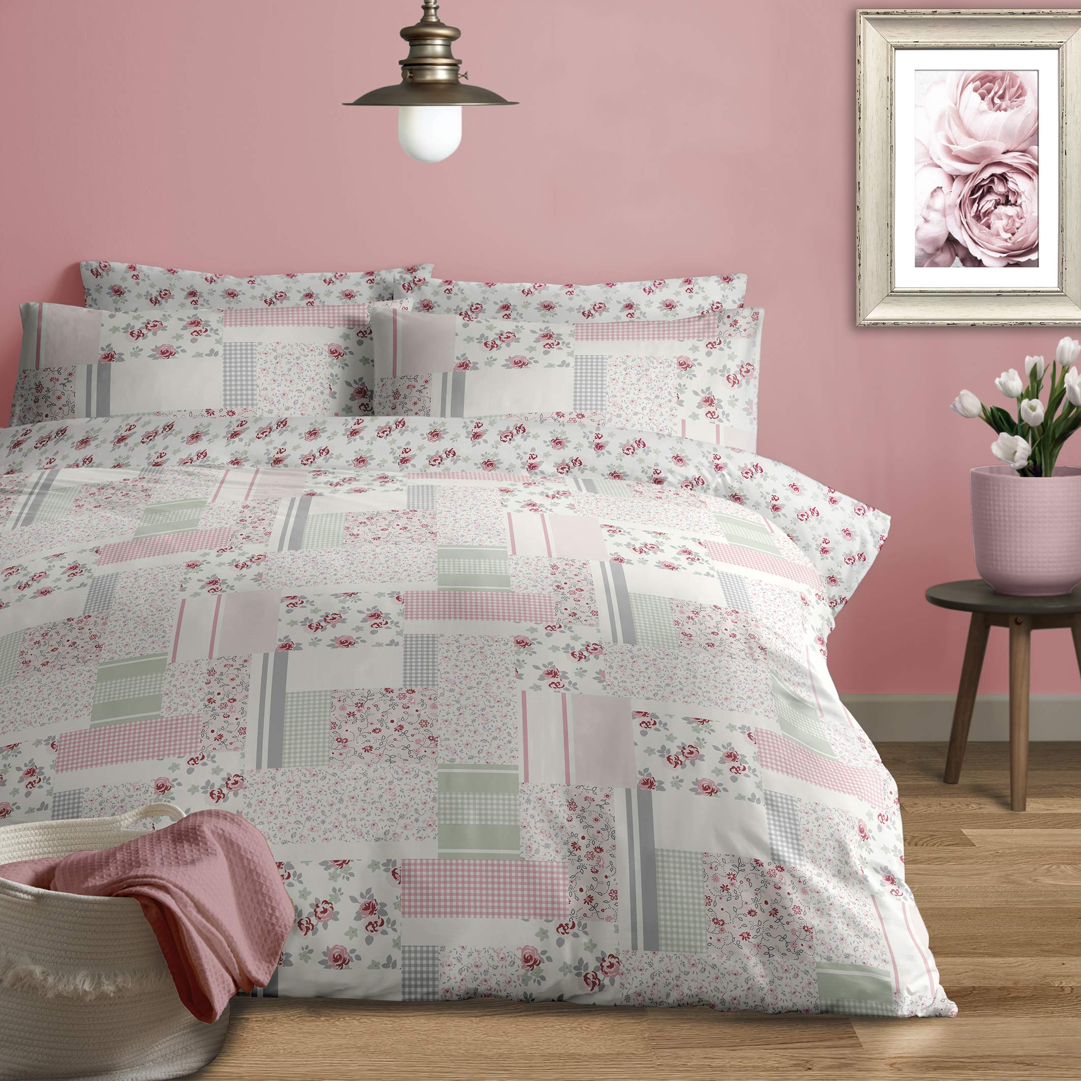 Buy Jansons Direct Linens 100 Brushed Cotton Patchwork Garden Design Duvet Cover Set Single Bed