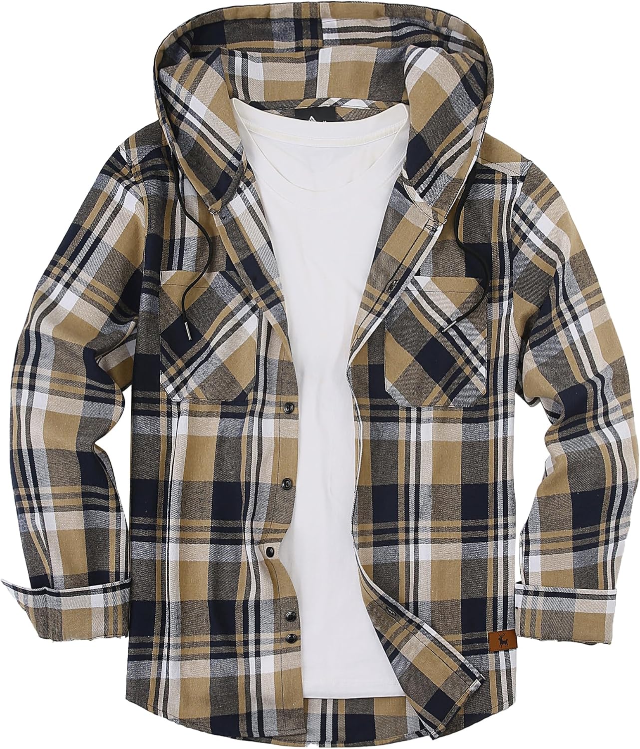 Spring Hooded Flannel Shirt for Men Casual Button Down Shirt Long Sleeve Plaid Hoodie with Pocket - Image 7