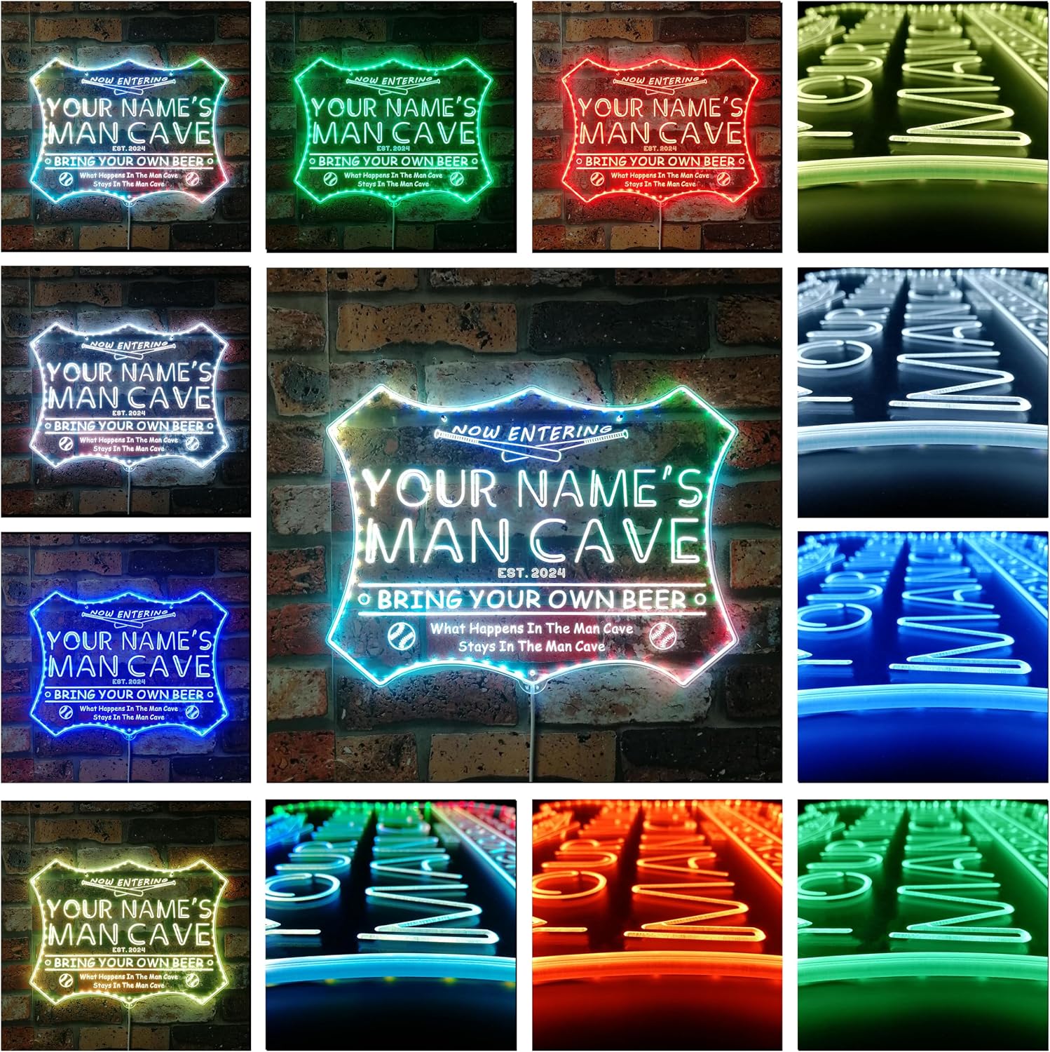 ADVPRO Personalized Your Name Baseball Man Cave Sport RGB Dynamic Glam LED Sign - Cut-to-Edge Shape - Smart 3D Decoration - Multicolor Signage st06s86-fnd-qb1-tm-c