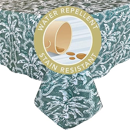 Miniatura 3 de Newbridge Mantel rectangular de tela, 60 x 120 pulgadas, palmeras tropicales verdes, mantel de tela impresa para interiores y exteriores,