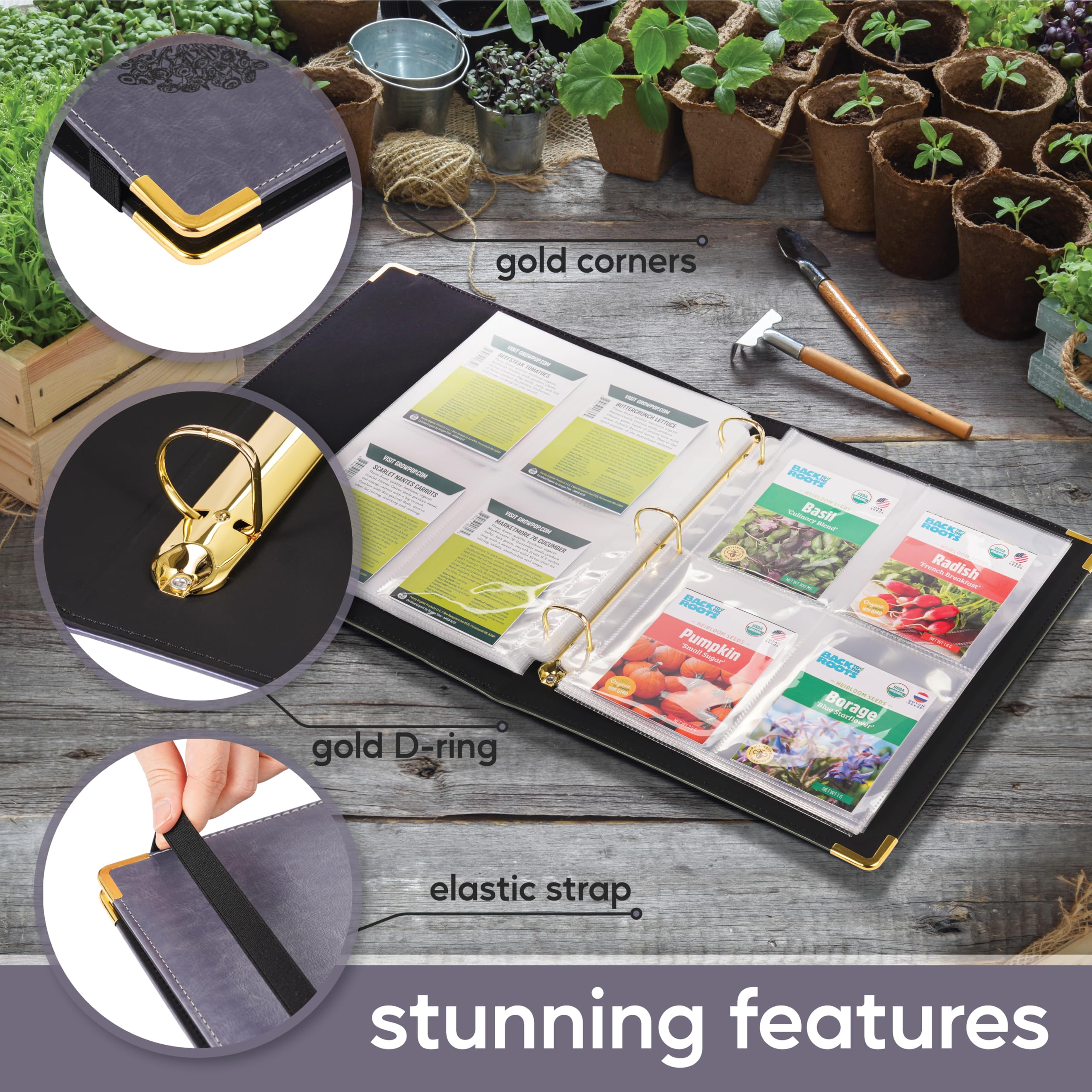 Create-ables Classeur de rangement de graines de jardin en saule et fleurs sauvages, organiseur de semences, classeur de jardin pour stockage de paquets, catalogue peut stocker 160 paquets avec