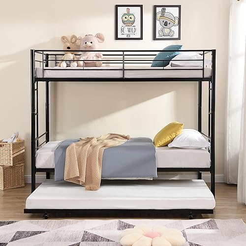 Miniatura 4 de Bunk Bed Twin Over Twin Metal Bunk Bed with Trundle - Contemporary Space Saver for Kids and Teens,3 in 1 Triple Bunk Bed with Trundle,Bunk Beds