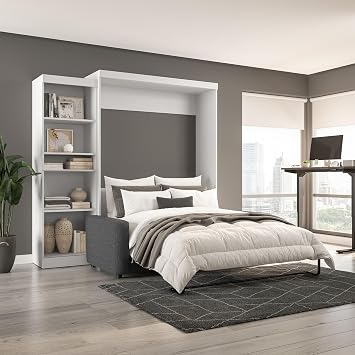 Bestar Queen Murphy Bed with Sofa, White, Pur, 96W