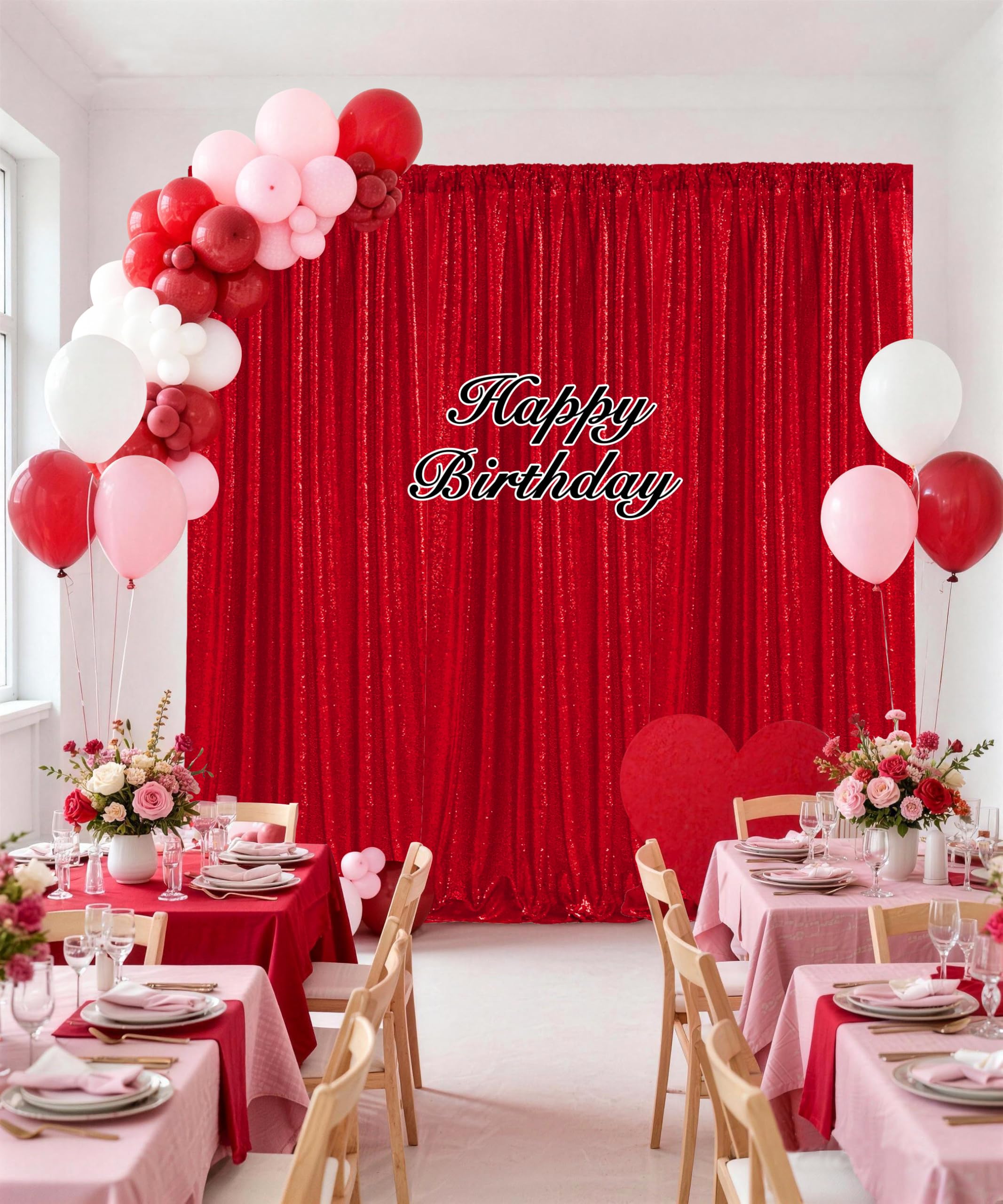 Rouge Fond Photo Toile de Fond Photo à Paillettes 60 x 240 cm, Lot de 2 Fond Photo Fête pour Fête Mariages Photos Toile de Fond d’Anniversaire Décoration Scintillante de Fête