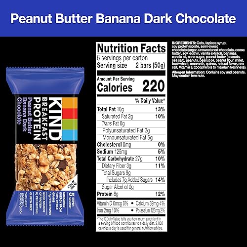 Miniatura 2 de KIND Desayuno, barra de aperitivos saludable, mantequilla de maní, plátano, chocolate negro, barras de desayuno sin gluten, 0.28oz de proteína,