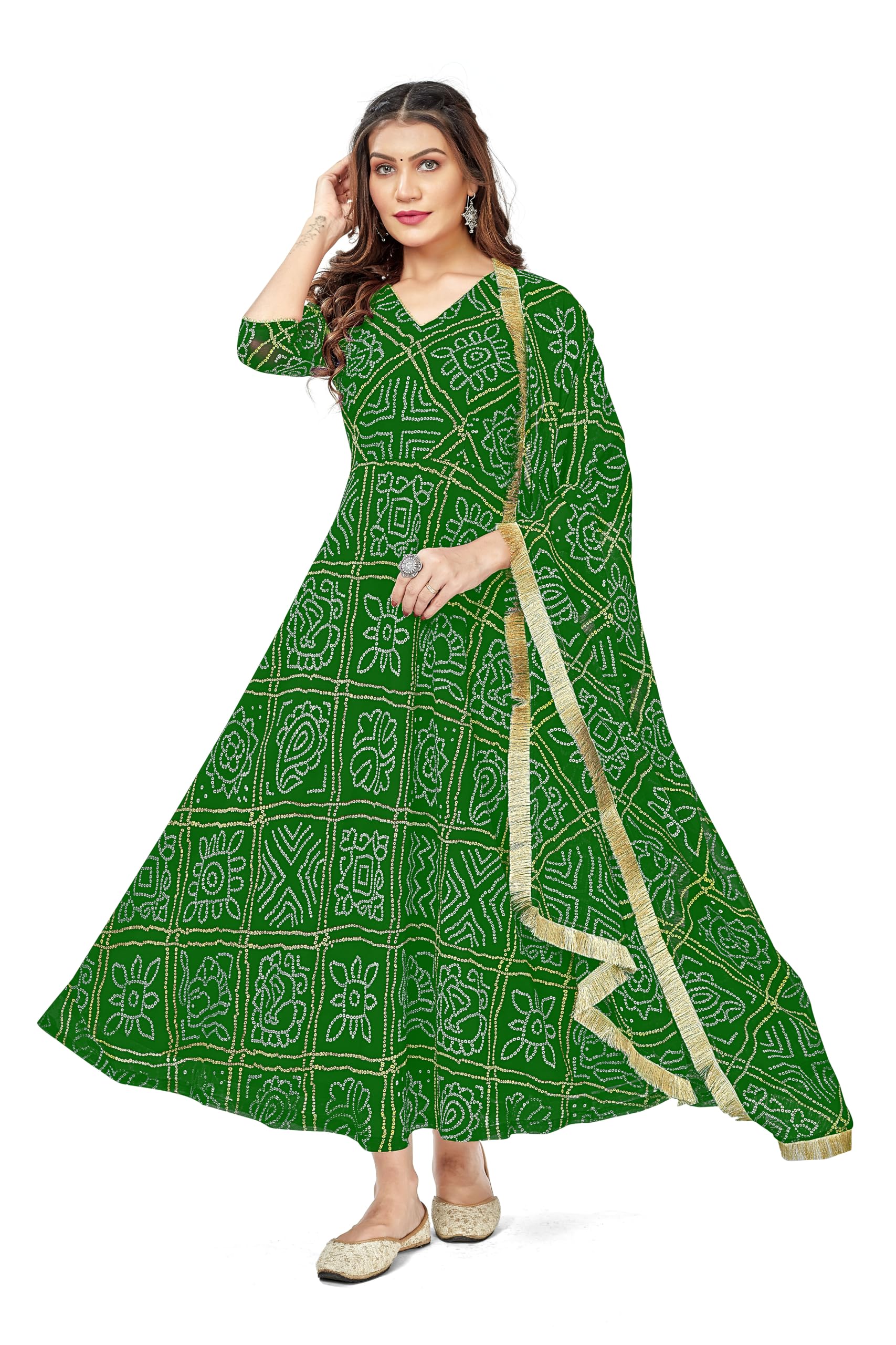 VIHARA THREADS Women's Bandhani Print Anarkali Kurta with Matching Dupatta, Ethnic Indian Wear