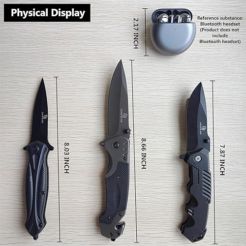 Miniatura 5 de DOOM BLADE Juego de 3 cuchillos plegables de bolsillo, hoja de acero inoxidable 440C, bloqueo de revestimiento, cuchillos tácticos plegables para