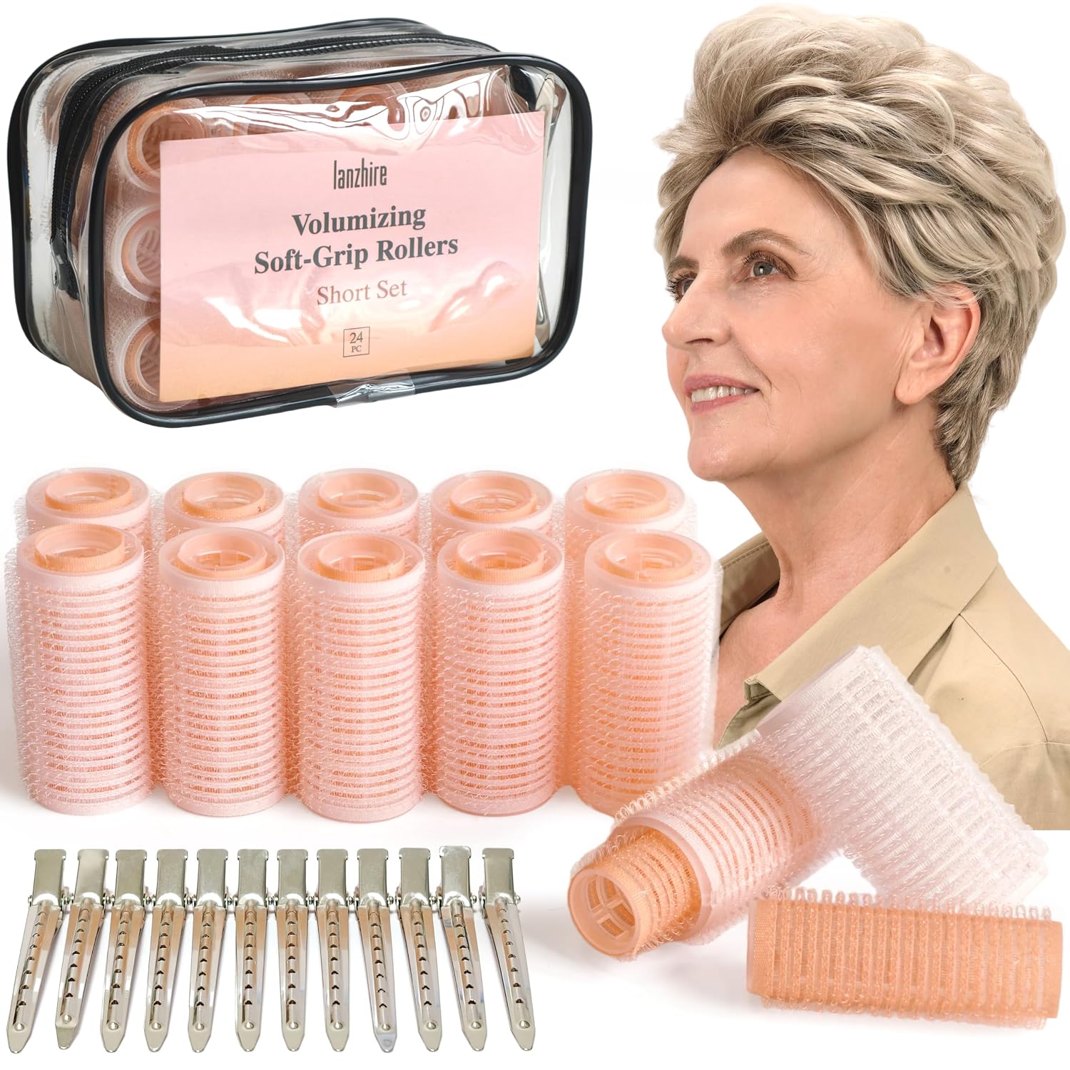 Lanzhire 2 Sizes Volumizing Self-Grip Hair Rollers Set for Short Hair
