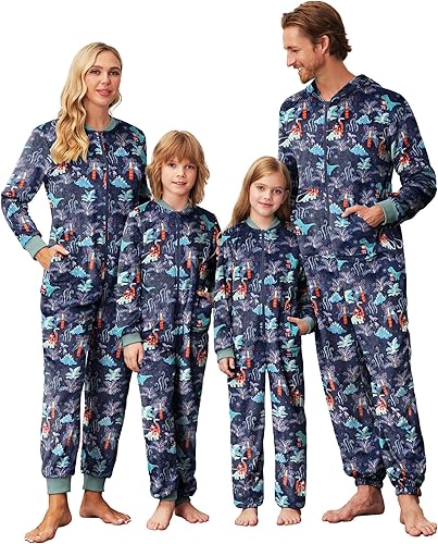 Miniatura 1 de Ekouaer Pijama de Navidad a juego para la familia, mameluco de forro polar con cremallera y bolsillos