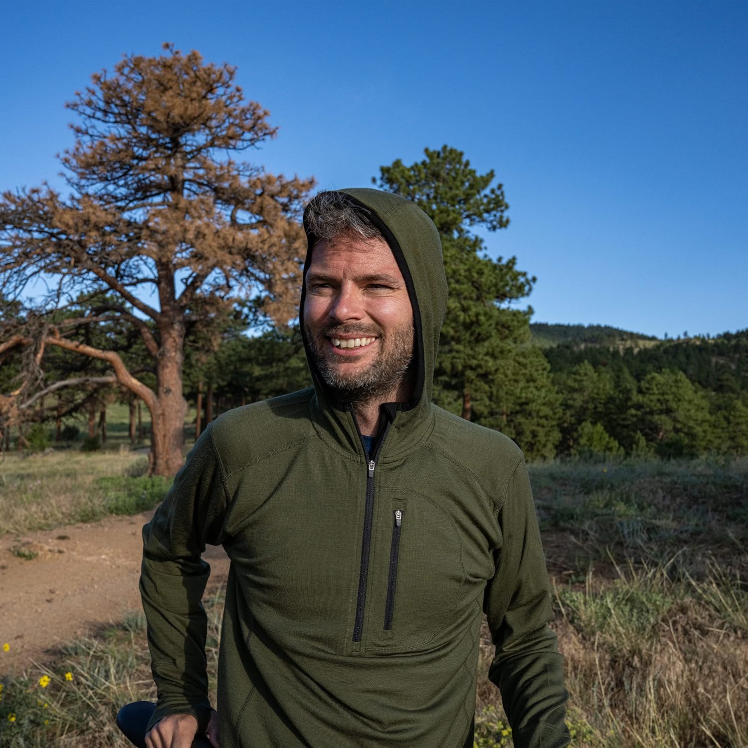 Mens Micro Weight Woolverino ¼ Zip Sun Hoodie - 84% Merino Wool, 12% Nylon, 4% Spandex - Image 6