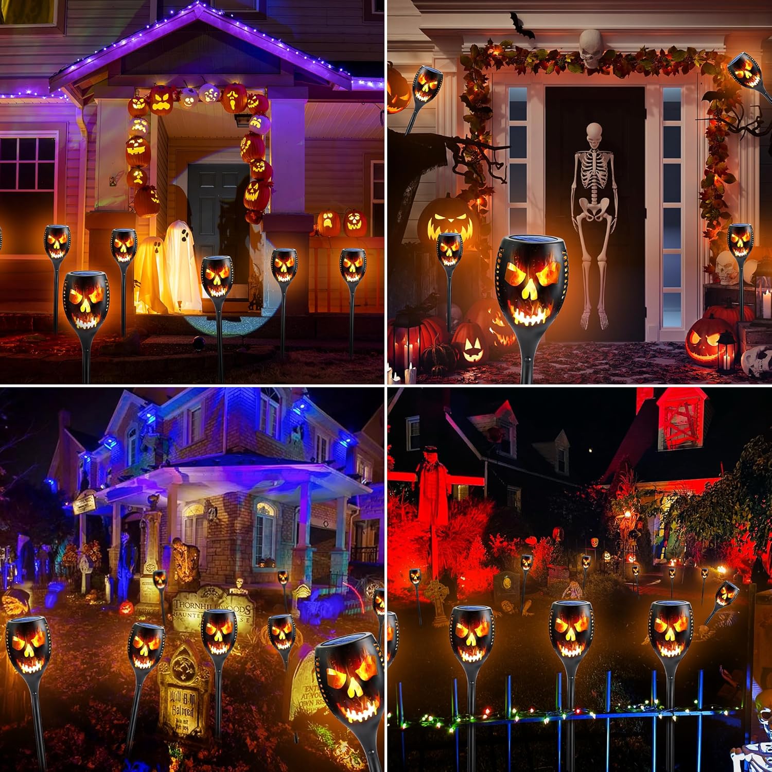 Toodour Solar Halloween Lights Outdoor, 4 Packs Super Larger Size Solar Torch Light with Flickering Flame, Waterproof LED Flame Lights for Outside Garden Yard Patio Pathway Orange Halloween Decor