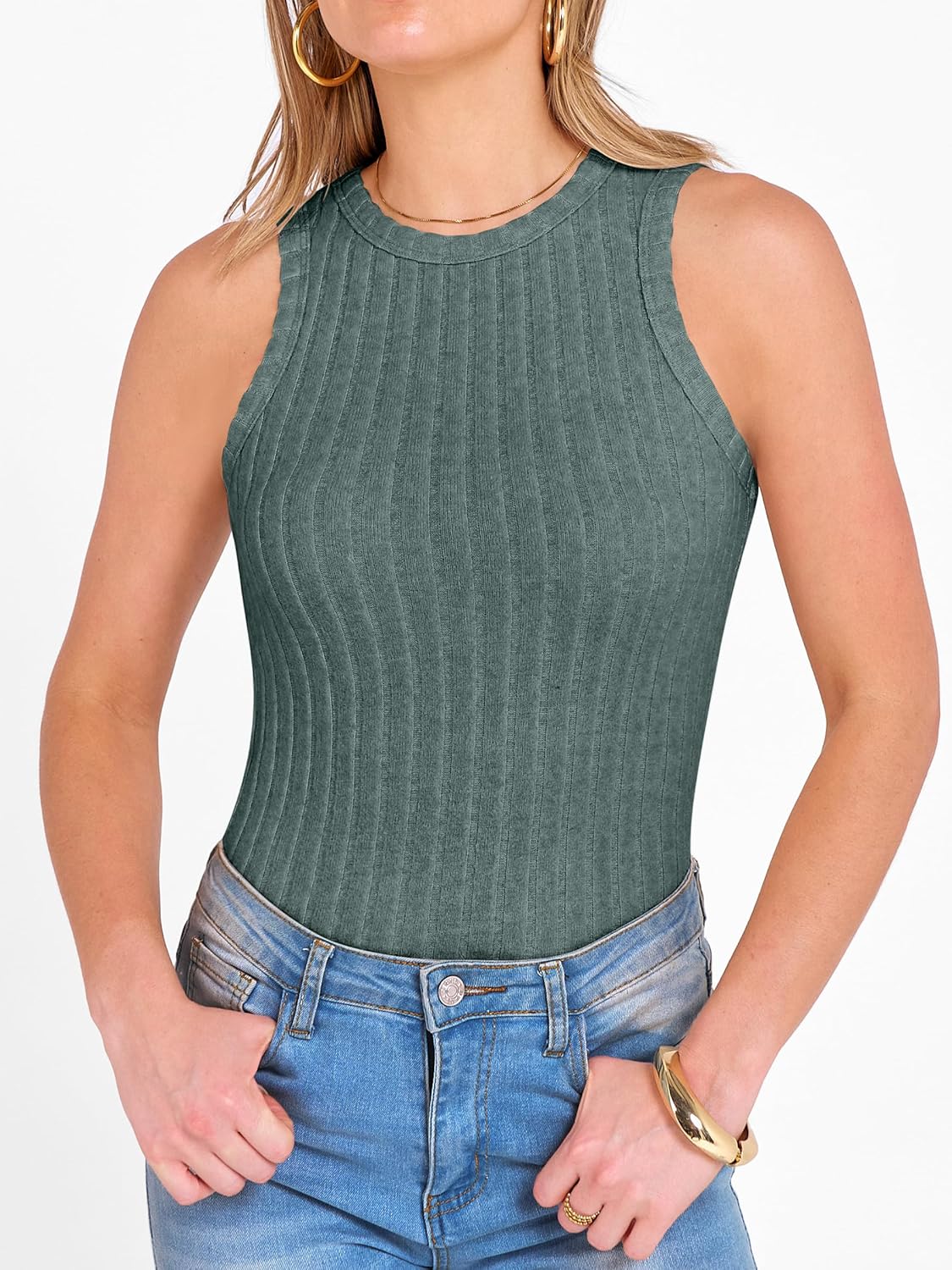 ANRABESS High Neck Tank Tops for Women Sleeveless Shirts Summer 2026 Basic Soft Slim Fit Racerback Trendy Casual Outfits - Image 7